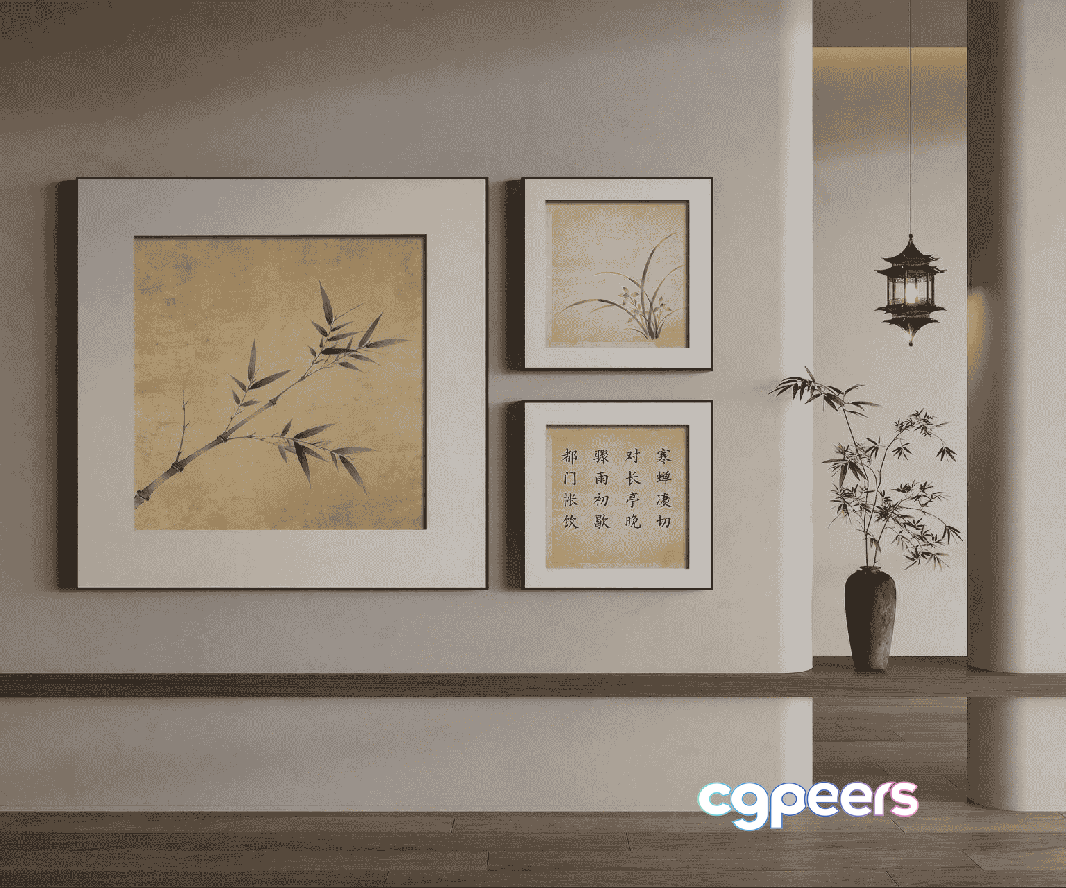 Bamboo Art On The Wall 3D Model - 13742 - VRAY Render