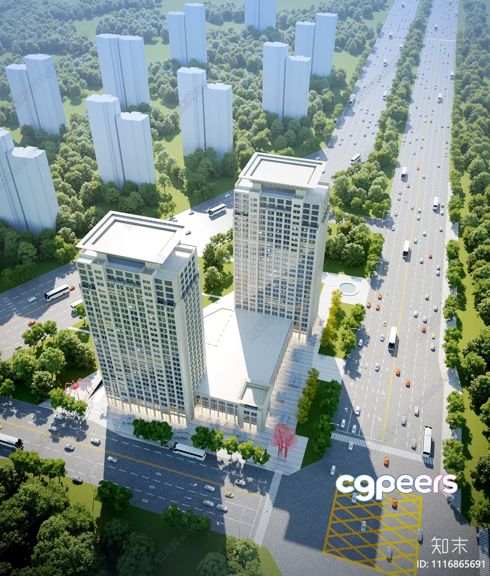 This Image Features A Large White Building With A Flat Roof And Numerous Windows 3D Model - 21747 - VRAY Render