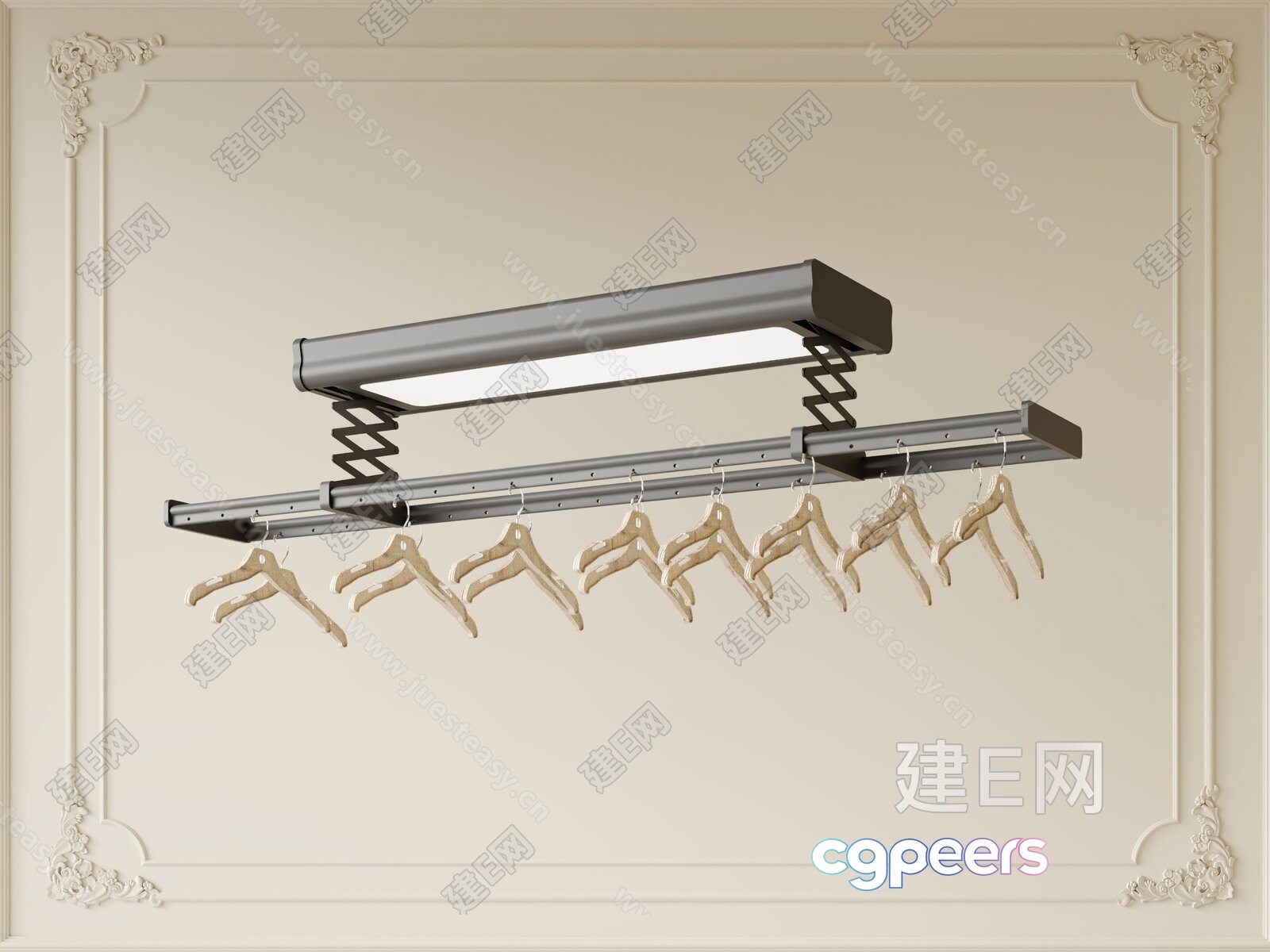 A Metal Clothes Drying Rack With Hangers 3D Model - 18492 - VRAY Render