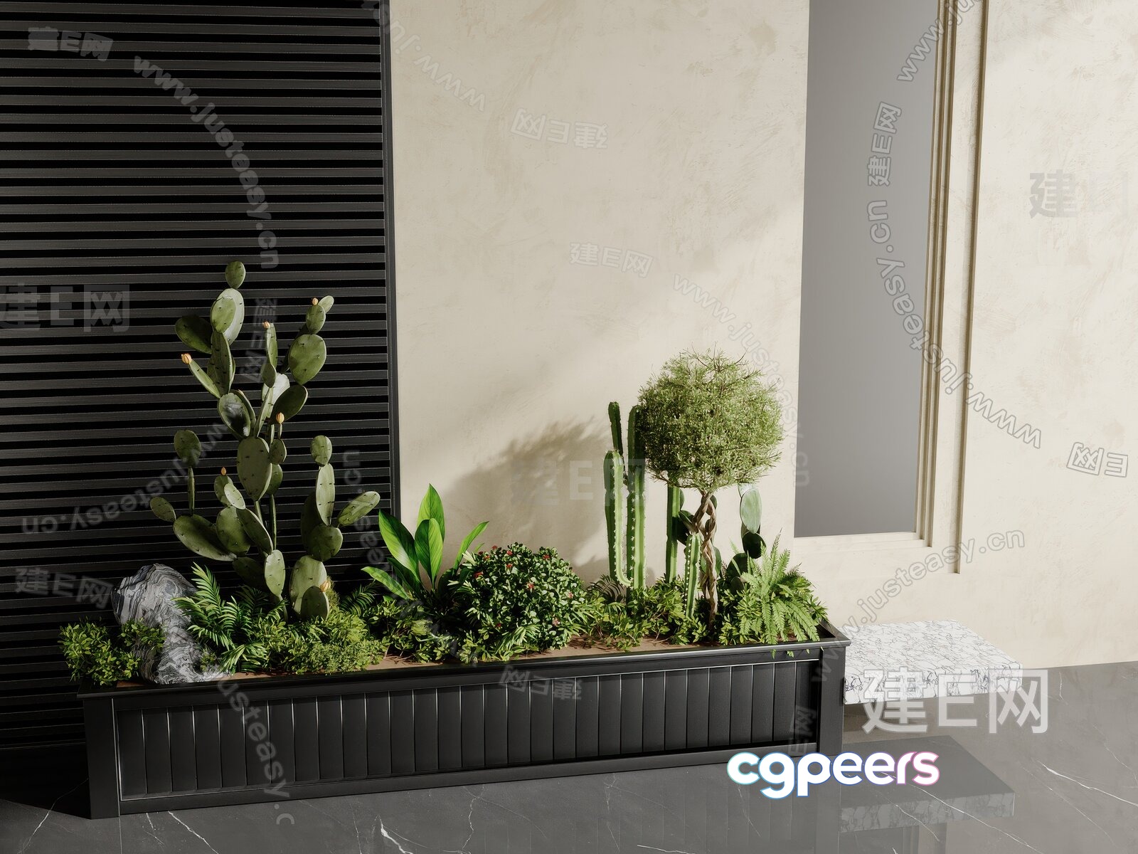 A Rectangular Planter Box With A Variety Of Plants 3D Model - 12218 - VRAY Render A Rectangular Planter Box With A Variety Of Plants 3D Model - 12218 - VRAY Render