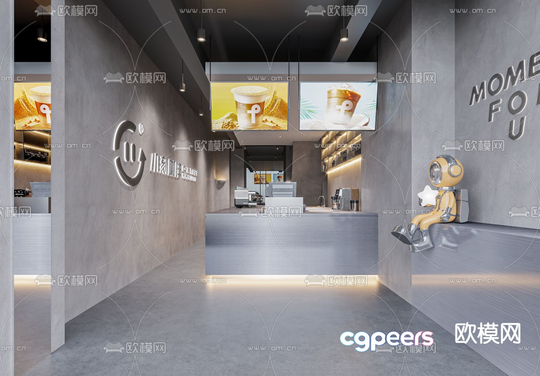 Modern Coffee Shop Interior 3D Model - 14033 - VRAY Render