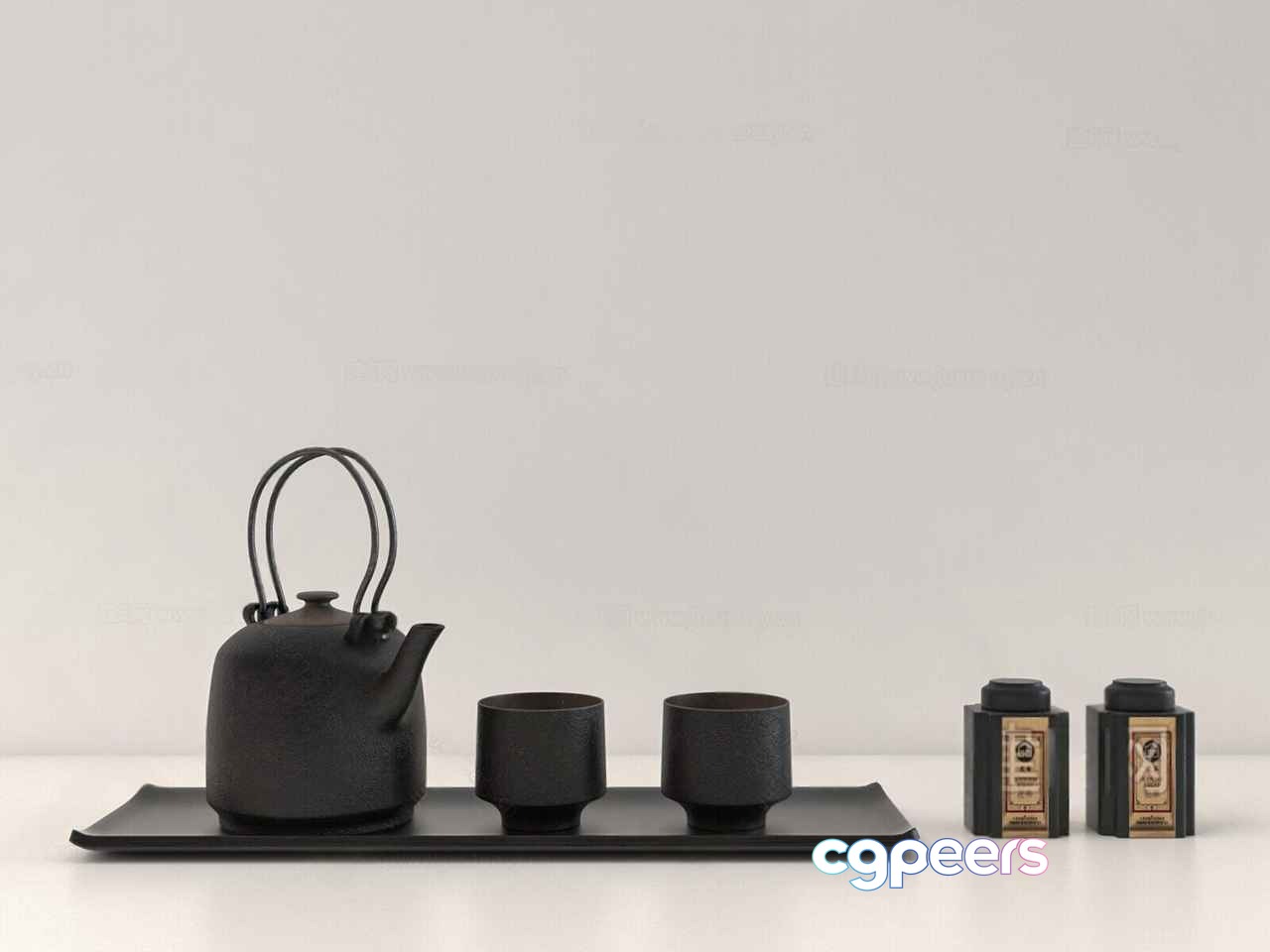 A Black Tea Set 3D Model - 9378 - VRAY Render A Black Tea Set 3D Model - 9378 - VRAY Render