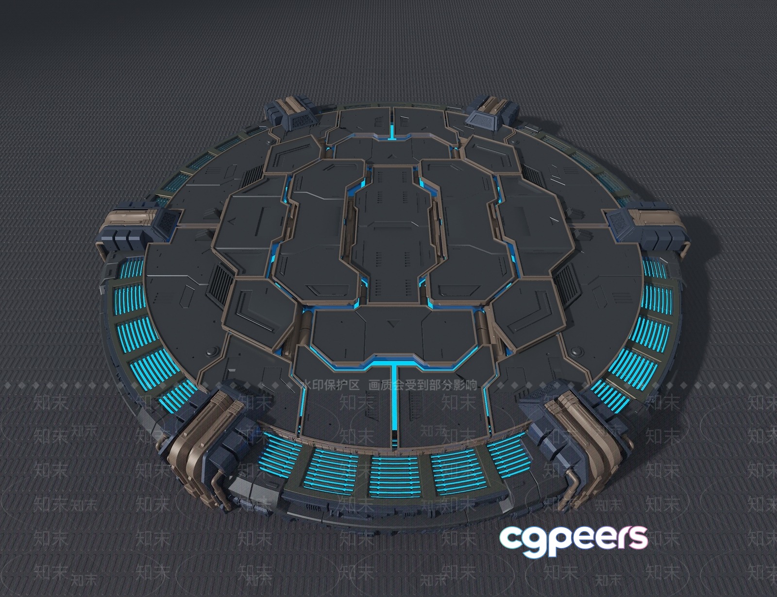 The Main Subject Is A Futuristic-Looking Round Metallic Object With Blue Lights 3D Model - 5466 - VRAY Render The Main Subject Is A Futuristic-Looking Round Metallic Object With Blue Lights 3D Model - 5466 - VRAY Render