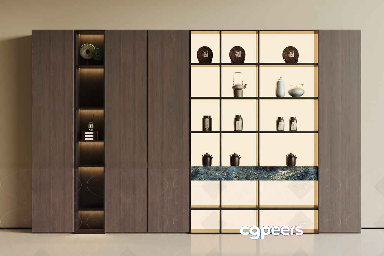 Modern Wooden Shelving Unit 3D Model - 8271 - VRAY Render