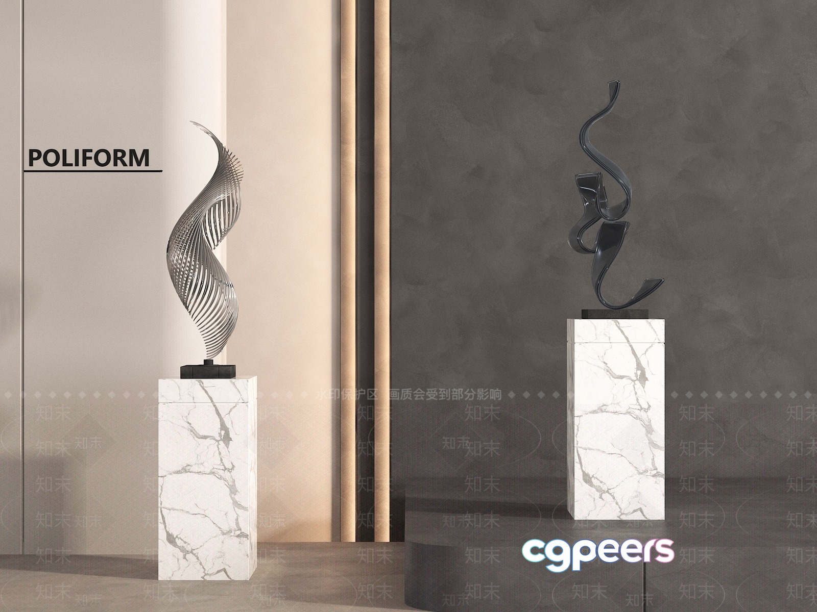 Modern Art Sculptures 3D Model - 9506 - VRAY Render