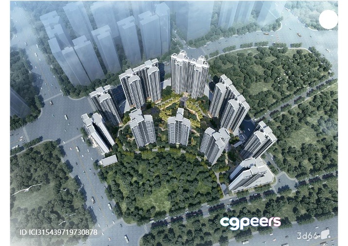 This Image Shows A Large Complex Of High-Rise Buildings 3D Model - 3371 - VRAY Render