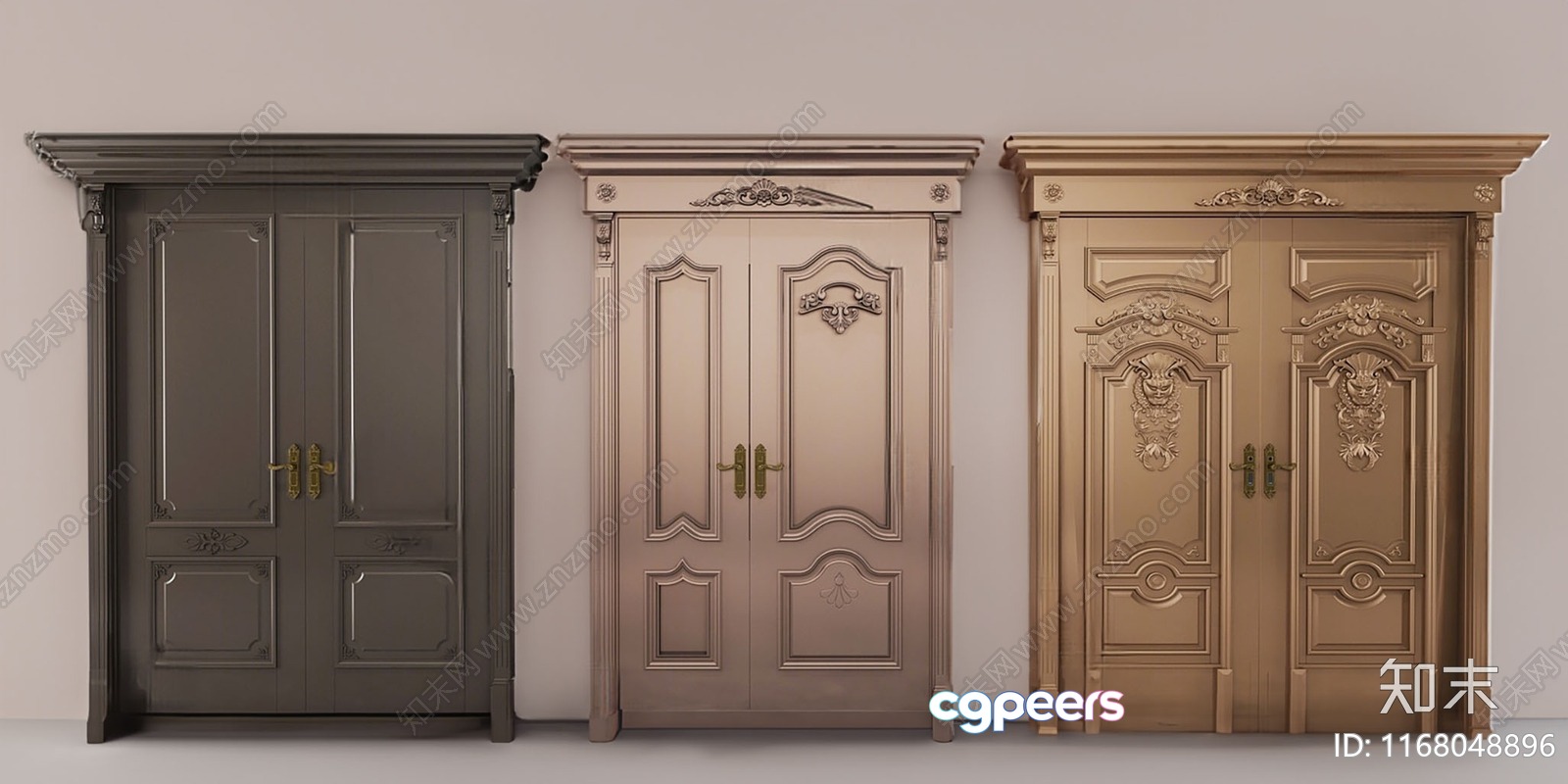 Three Ornate Wooden Wardrobes 3D Model - 8983 - VRAY Render