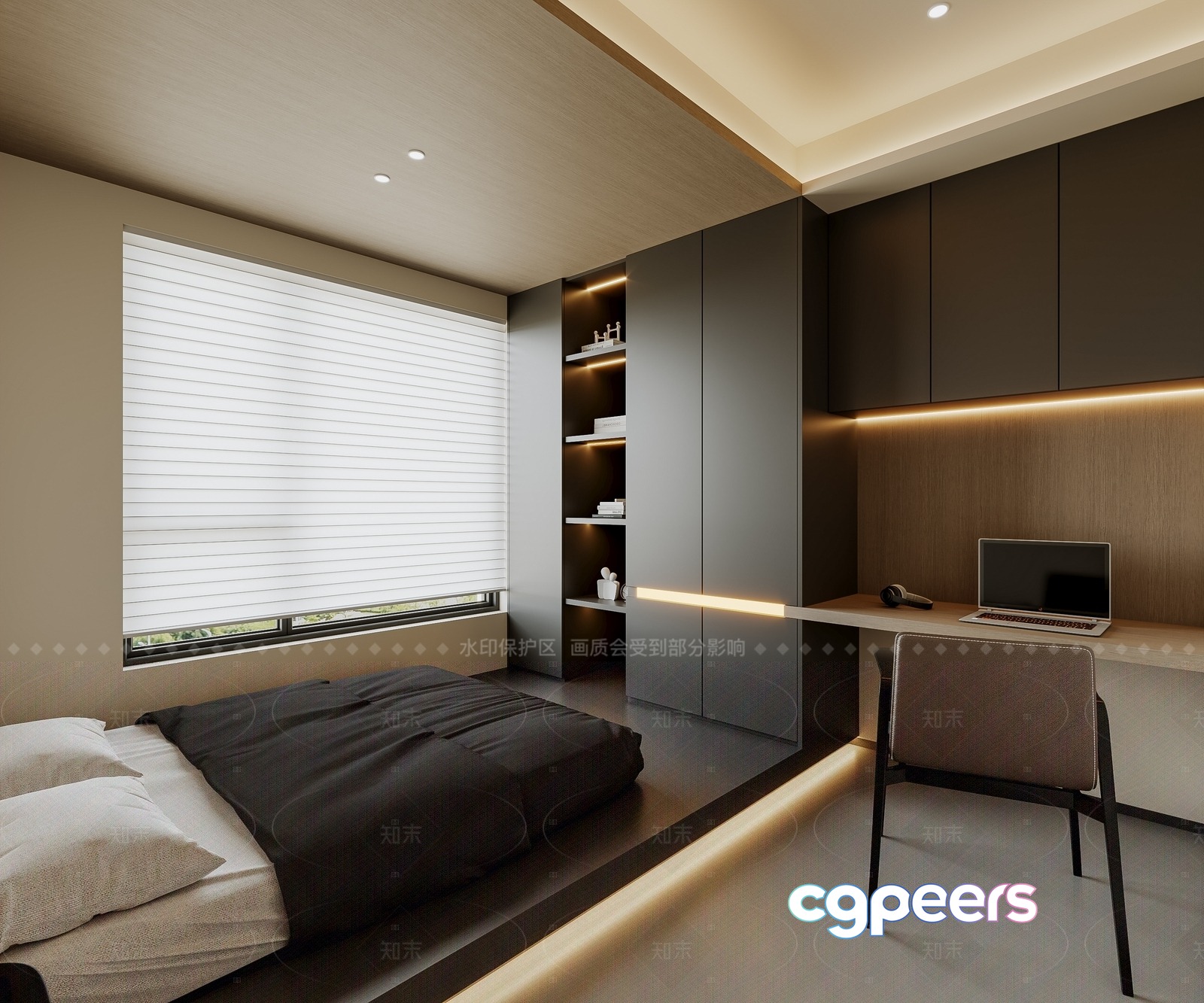 Cozy Minimalist Bedroom 3D Model - 9091 - VRAY Render