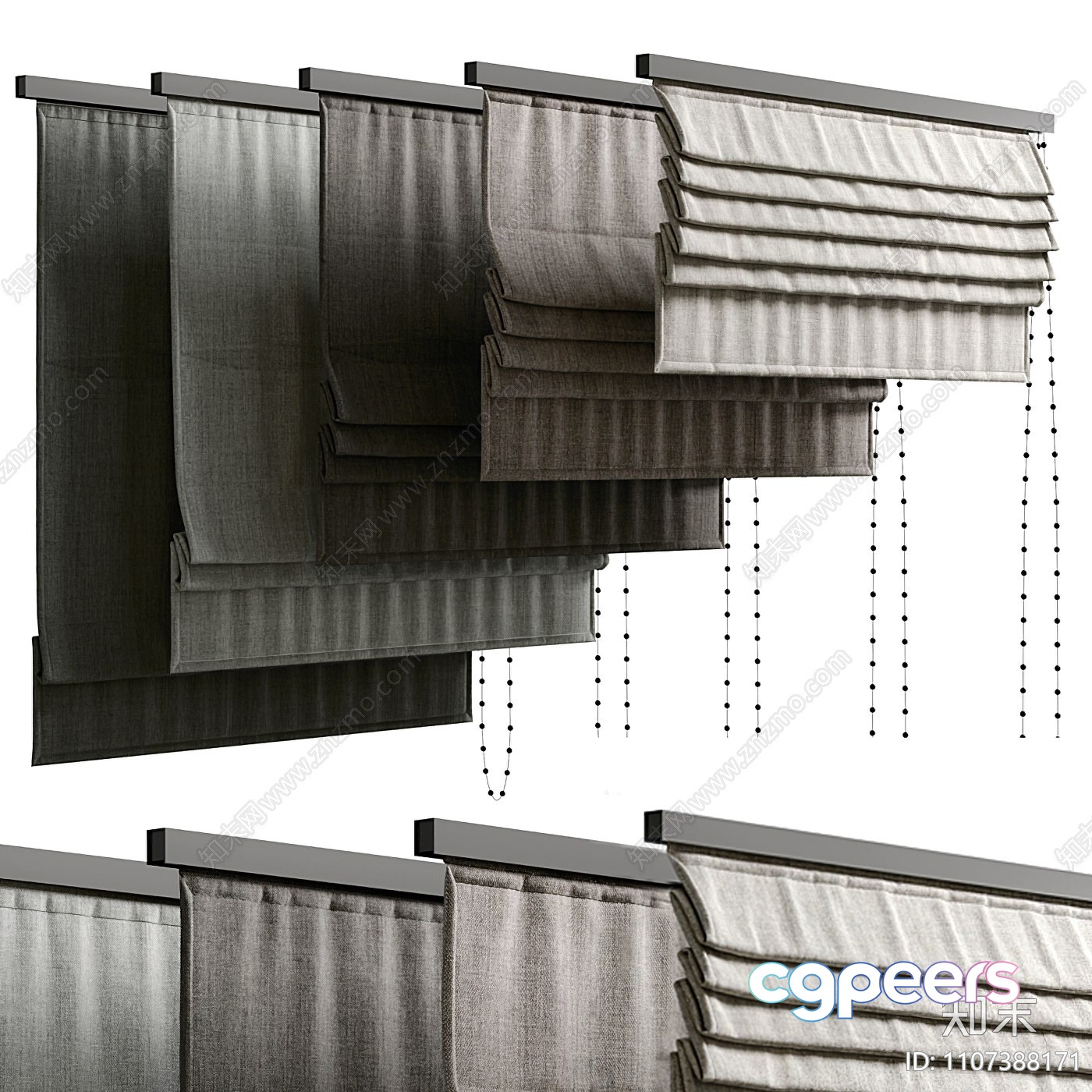 A Window Treatment With A Gray Fabric Shade 3D Model - 10864 - VRAY Render