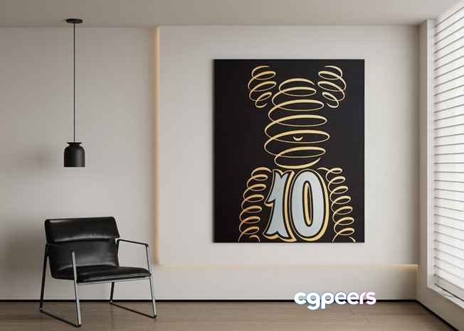 A Modern Art Piece With A Gold And Grey Color Scheme 3D Model - 7979 - CORONA Render