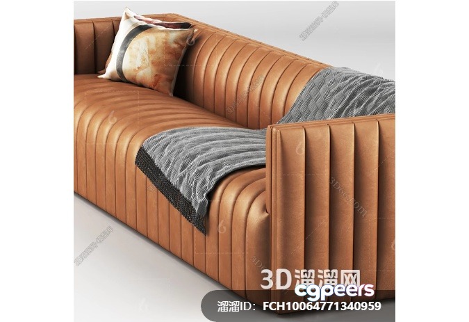 Modern Brown Leather Sofa 3D Model - 1255 - VRAY Render