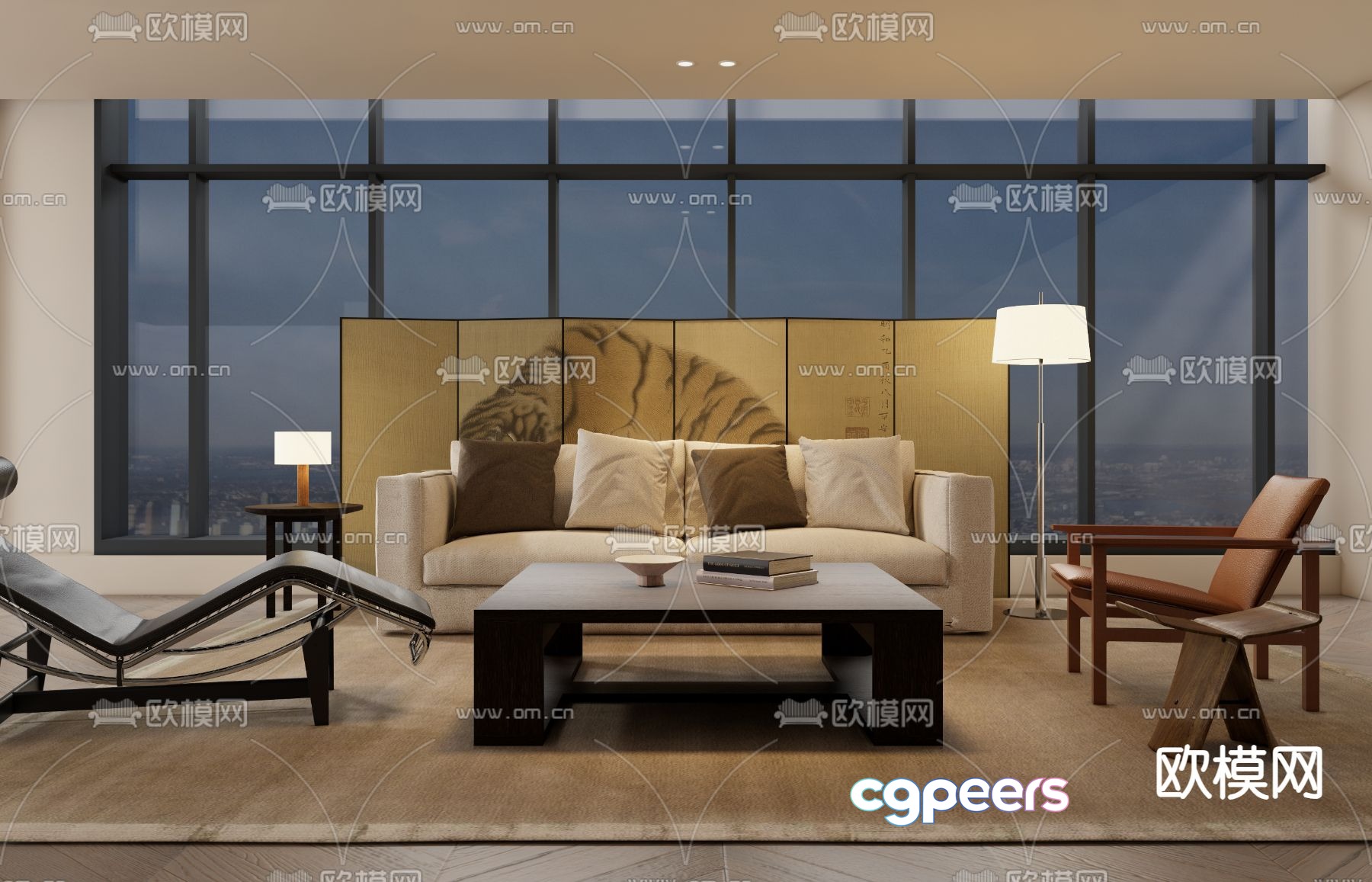 Modern Living Room 3D Model - 14000 - VRAY Render