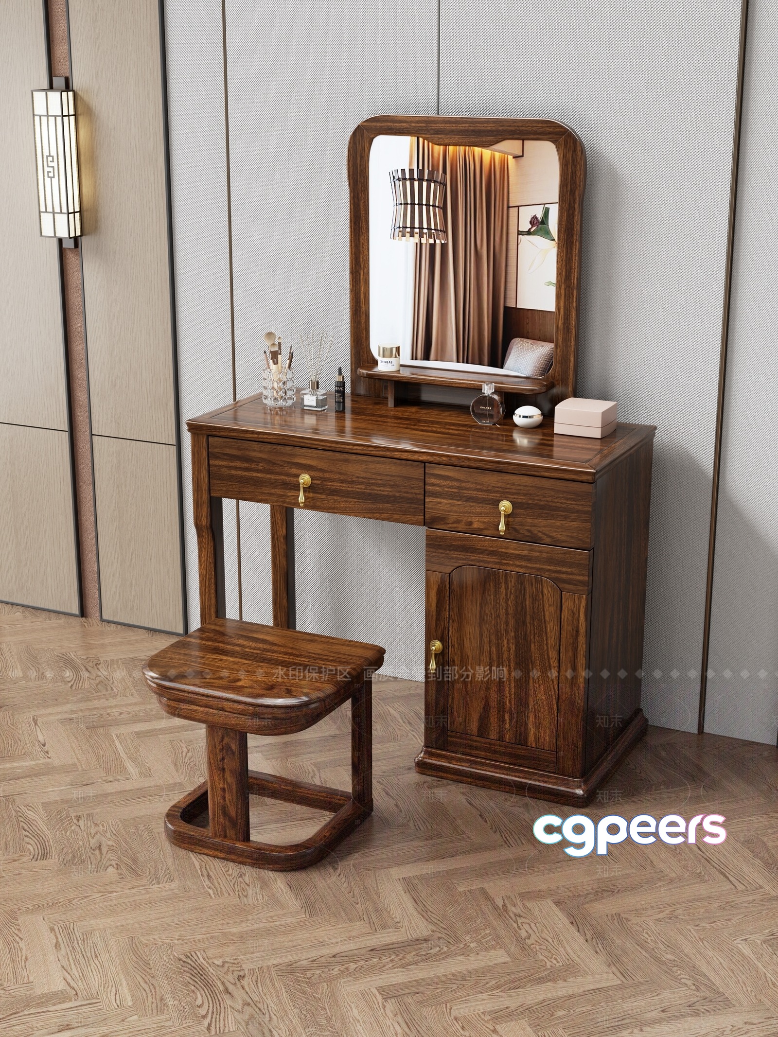 A Wooden Vanity With A Mirror 3D Model - 7235 - VRAY Render A Wooden Vanity With A Mirror 3D Model - 7235 - VRAY Render