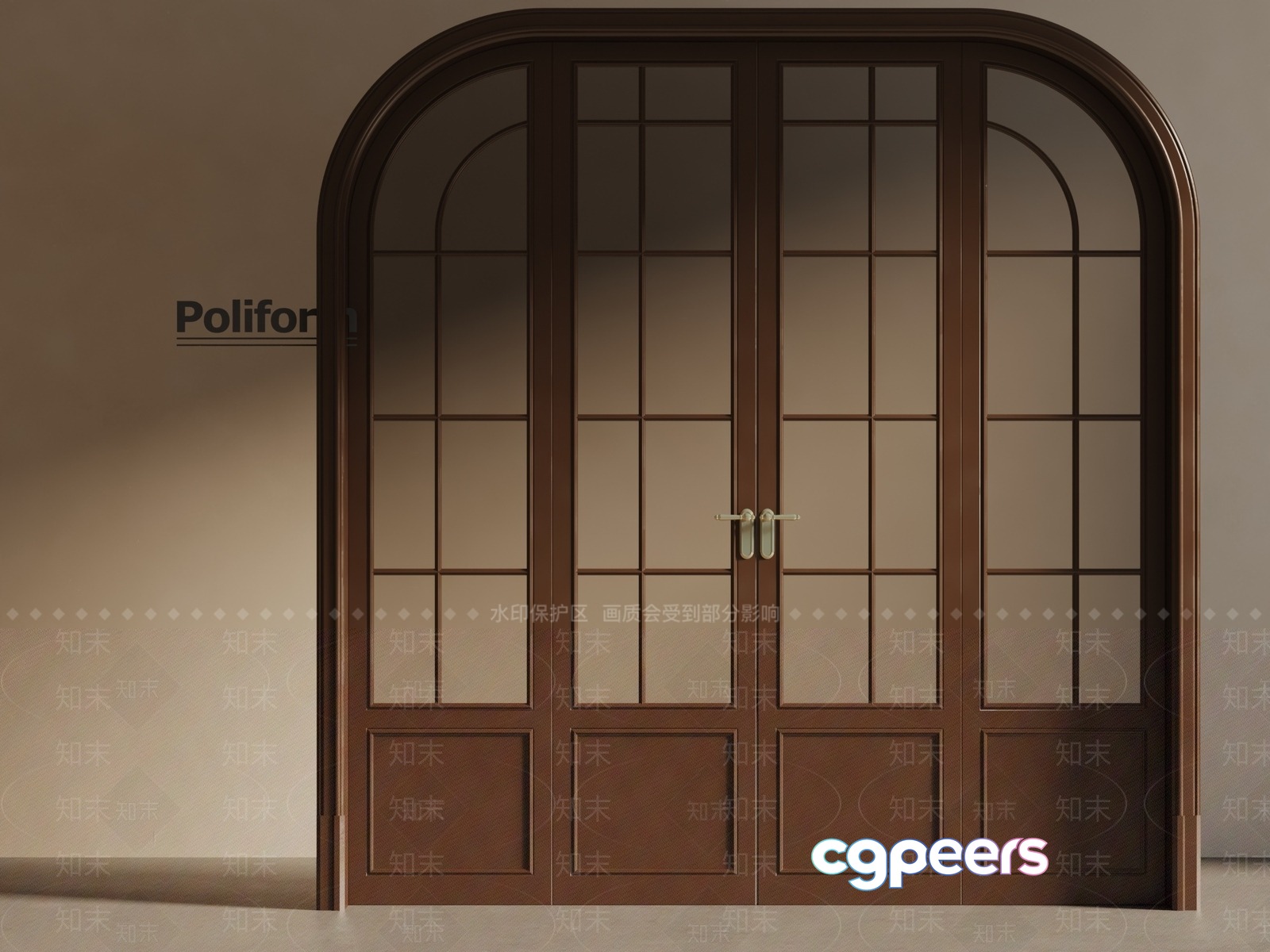 A Large Brown Door With A Glass Panel 3D Model - 23450 - VRAY Render A Large Brown Door With A Glass Panel 3D Model - 23450 - VRAY Render