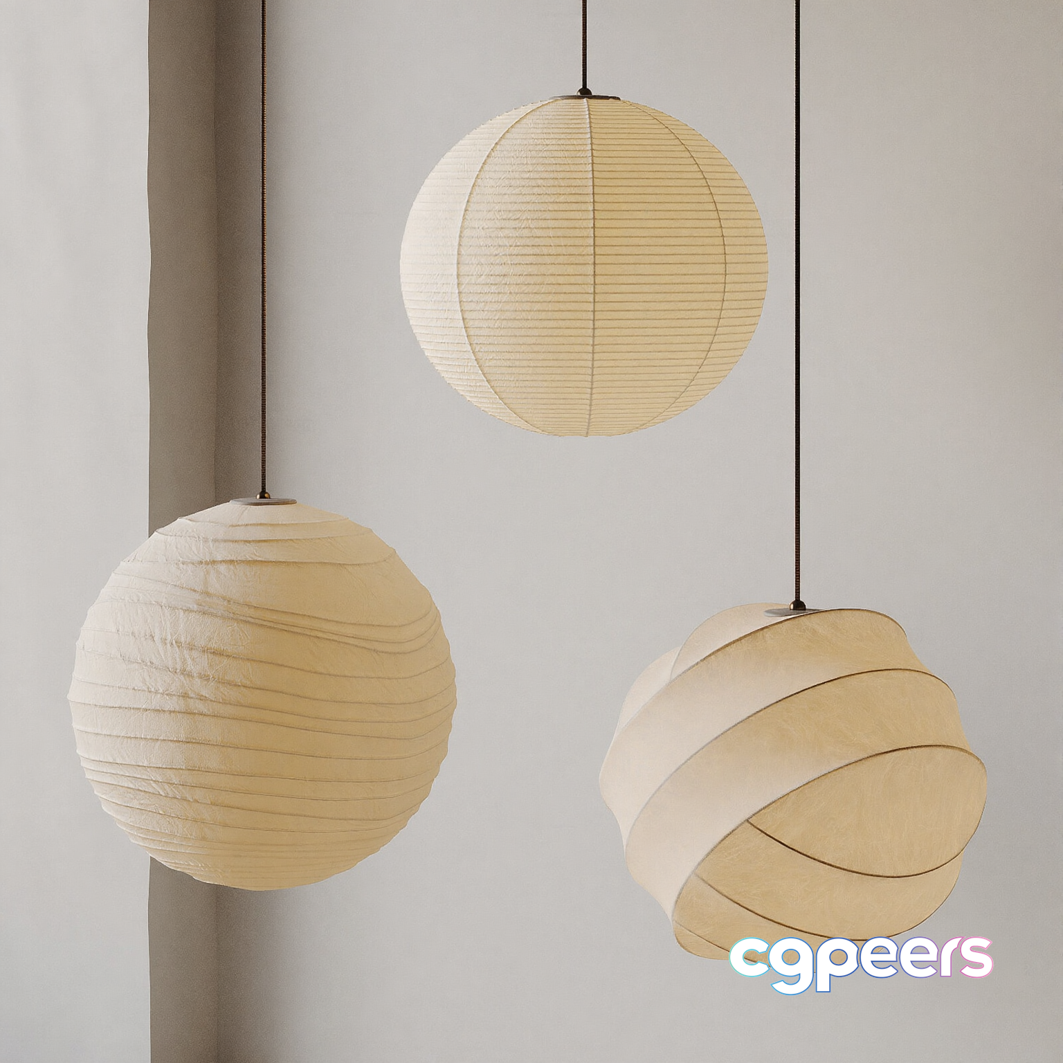 Three Hanging Paper Lanterns 3D Model - 4856 - VRAY Render