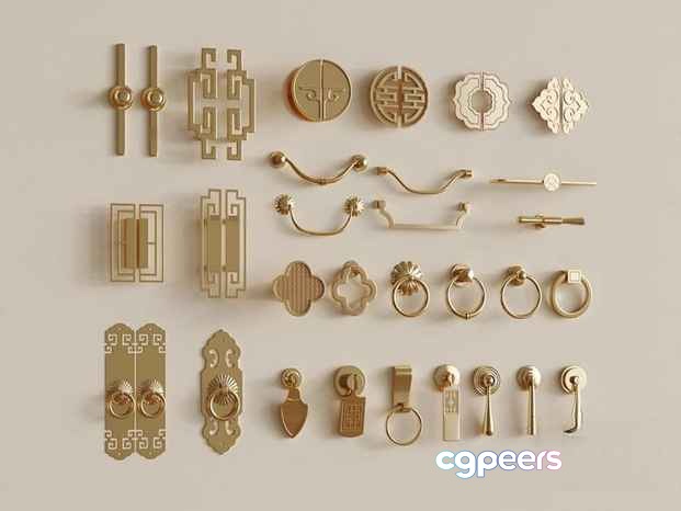 Gold Door Hardware 3D Model - 10038 - VRAY Render Gold Door Hardware 3D Model - 10038 - VRAY Render