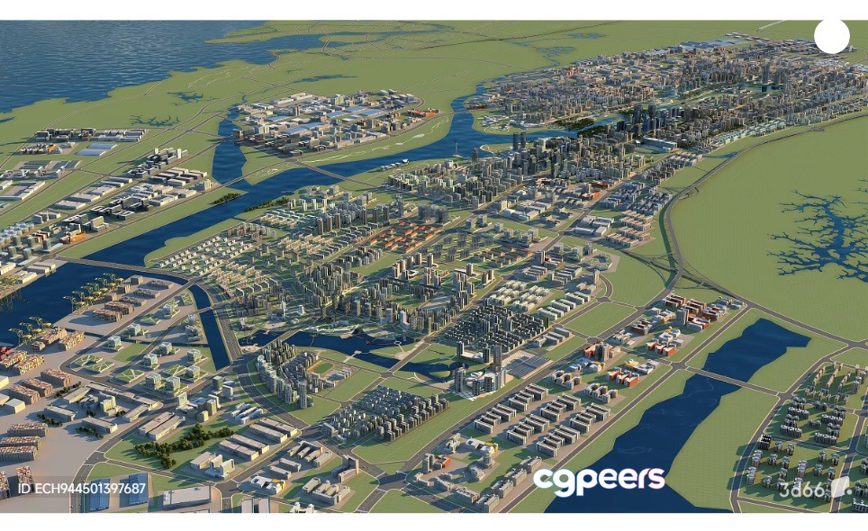 A Cityscape With Various Buildings And Roads 3D Model - 3655 - VRAY Render