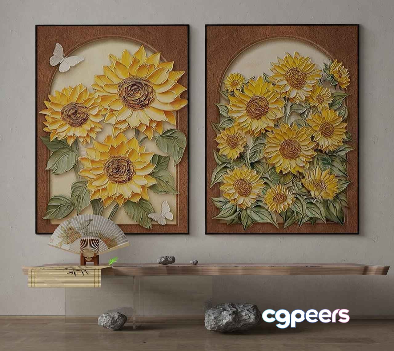 Two Matching Paintings Of Sunflowers 3D Model - 4067 - VRAY Render Two Matching Paintings Of Sunflowers 3D Model - 4067 - VRAY Render