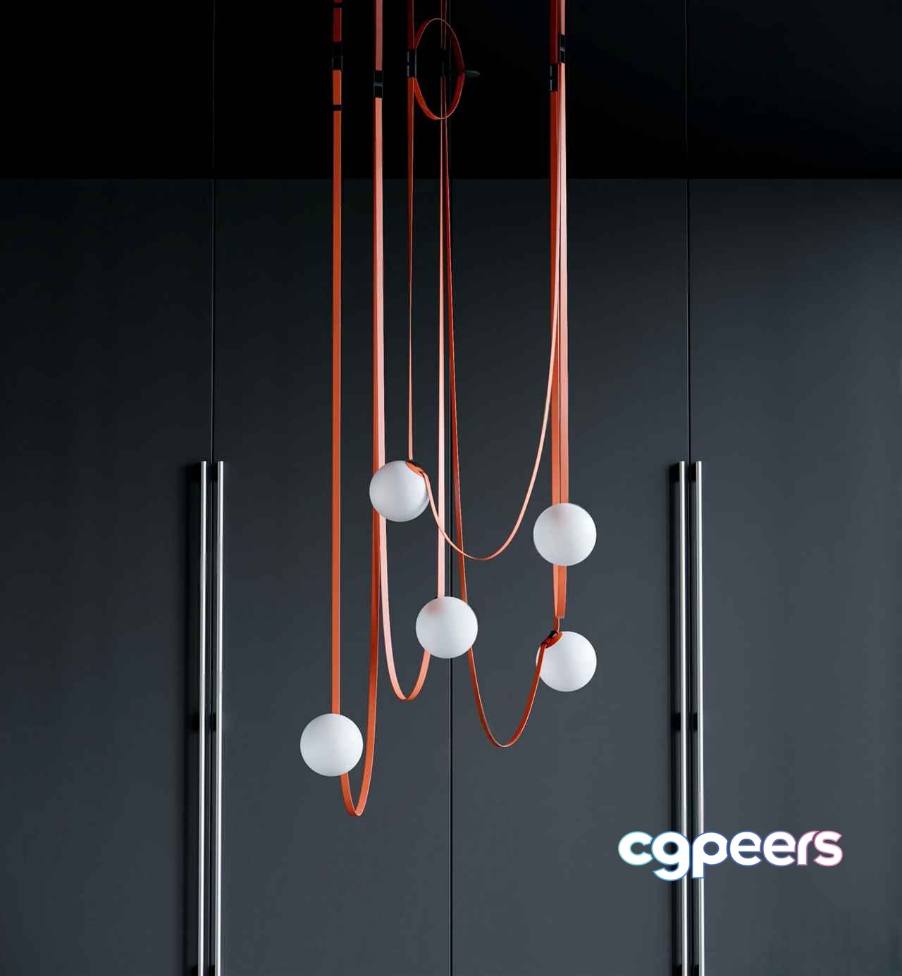 A Chandelier With White Balls And Orange Cords 3D Model - 5338 - VRAY Render A Chandelier With White Balls And Orange Cords 3D Model - 5338 - VRAY Render