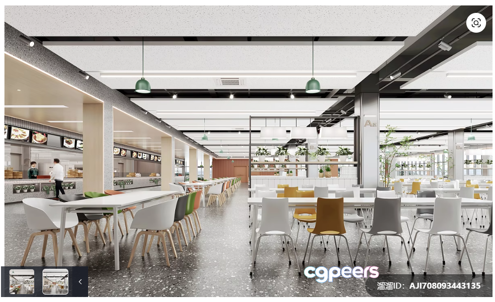 A Large Cafeteria With White Tables And Chairs 3D Model - 18707 - VRAY Render