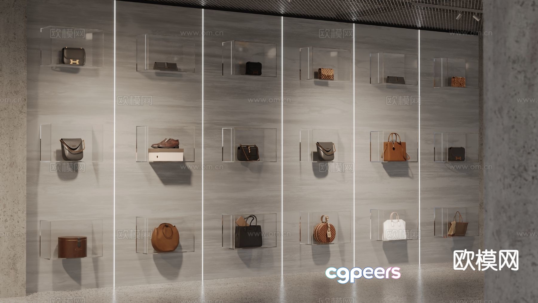 A Display Of Handbags 3D Model - 860 - VRAY Render A Display Of Handbags 3D Model - 860 - VRAY Render