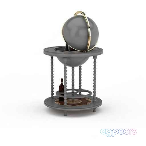 A Gray Globe Stand With A Bottle 3D Model - 5190 - VRAY Render