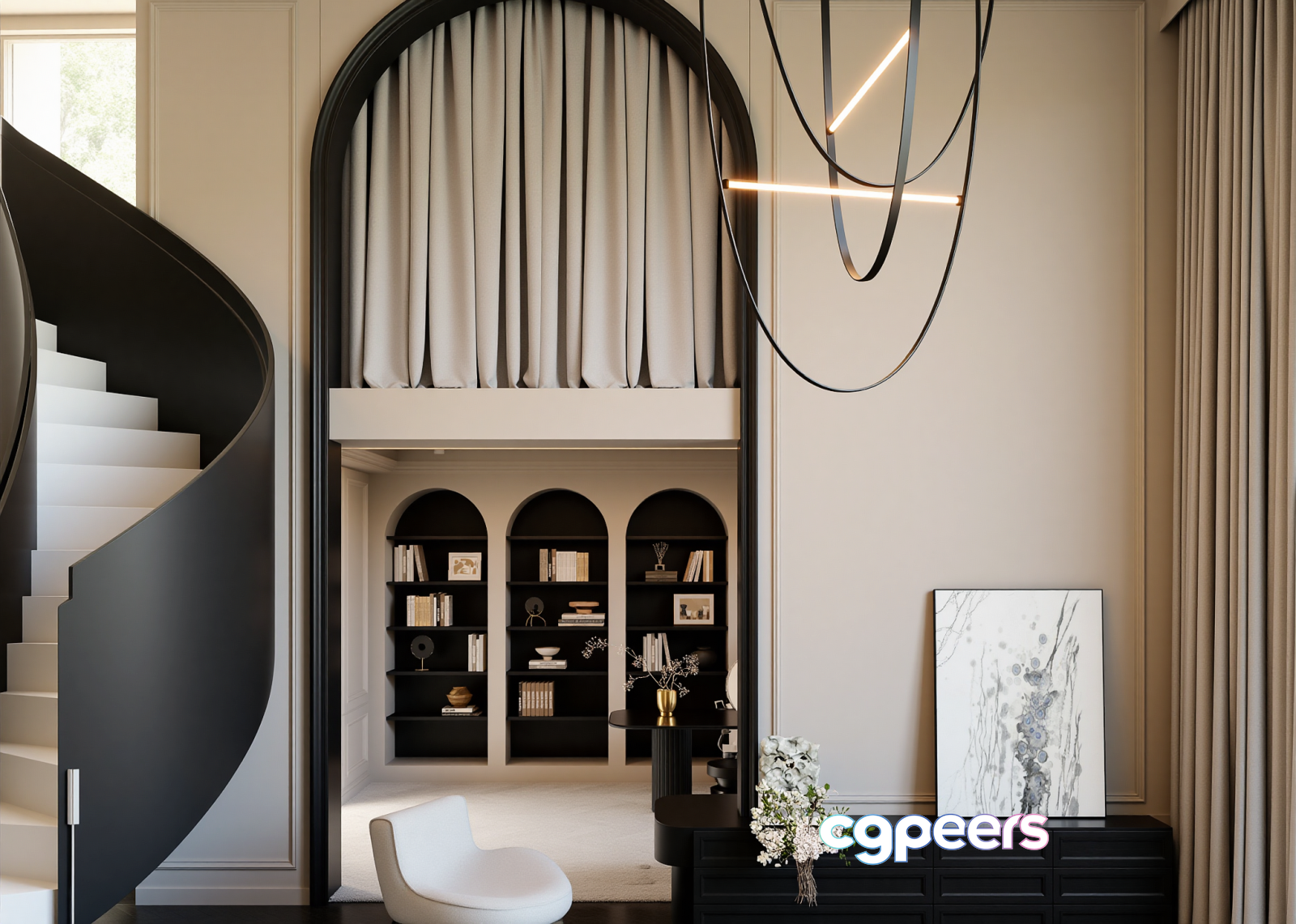 Modern Black And White Room 3D Model - 22846 - VRAY Render