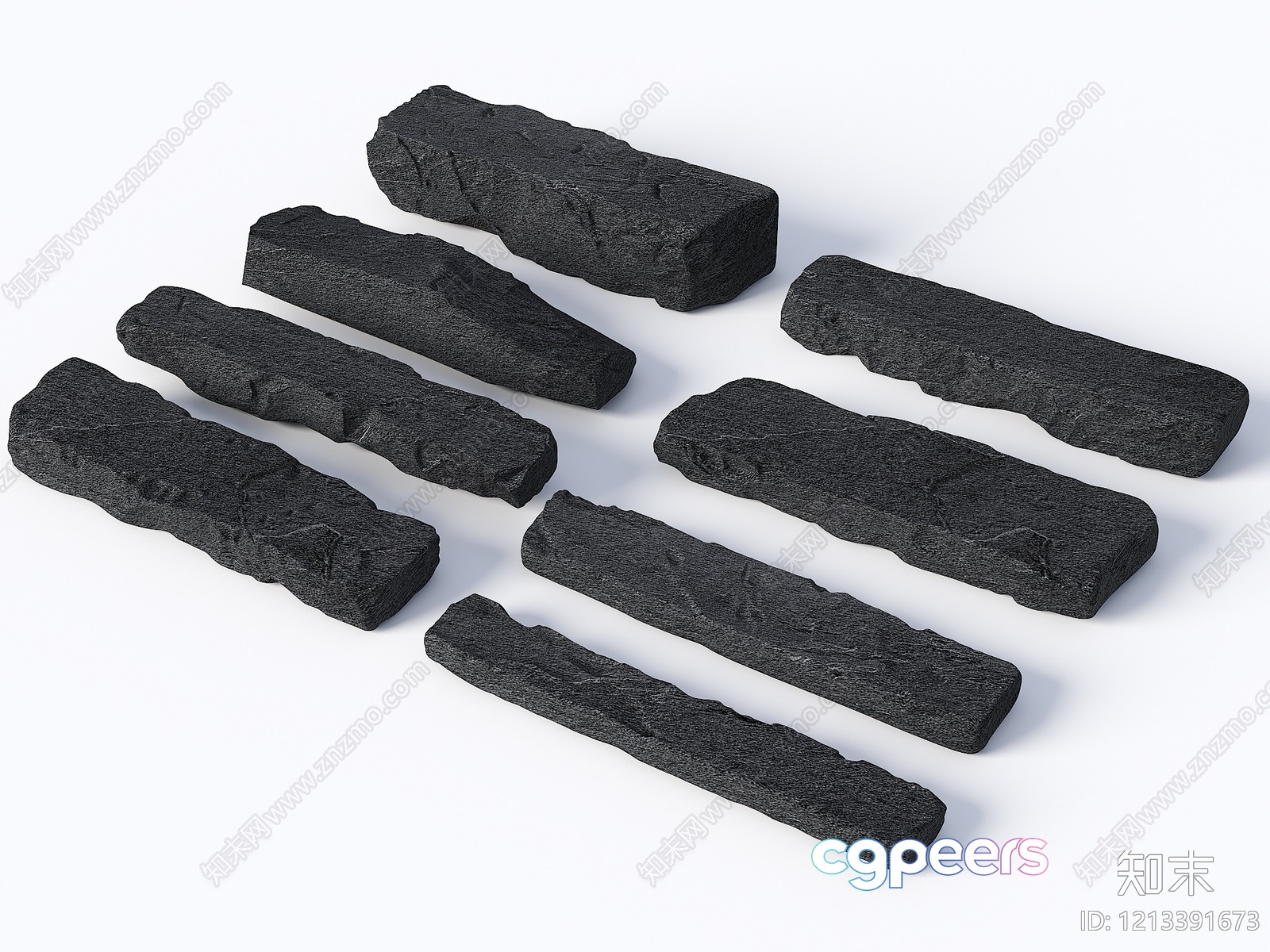 Seven Pieces Of Charcoal 3D Model - 5523 - VRAY Render Seven Pieces Of Charcoal 3D Model - 5523 - VRAY Render