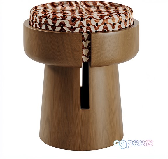 Wooden Stool With Cushion 3D Model - 22239 - VRAY Render