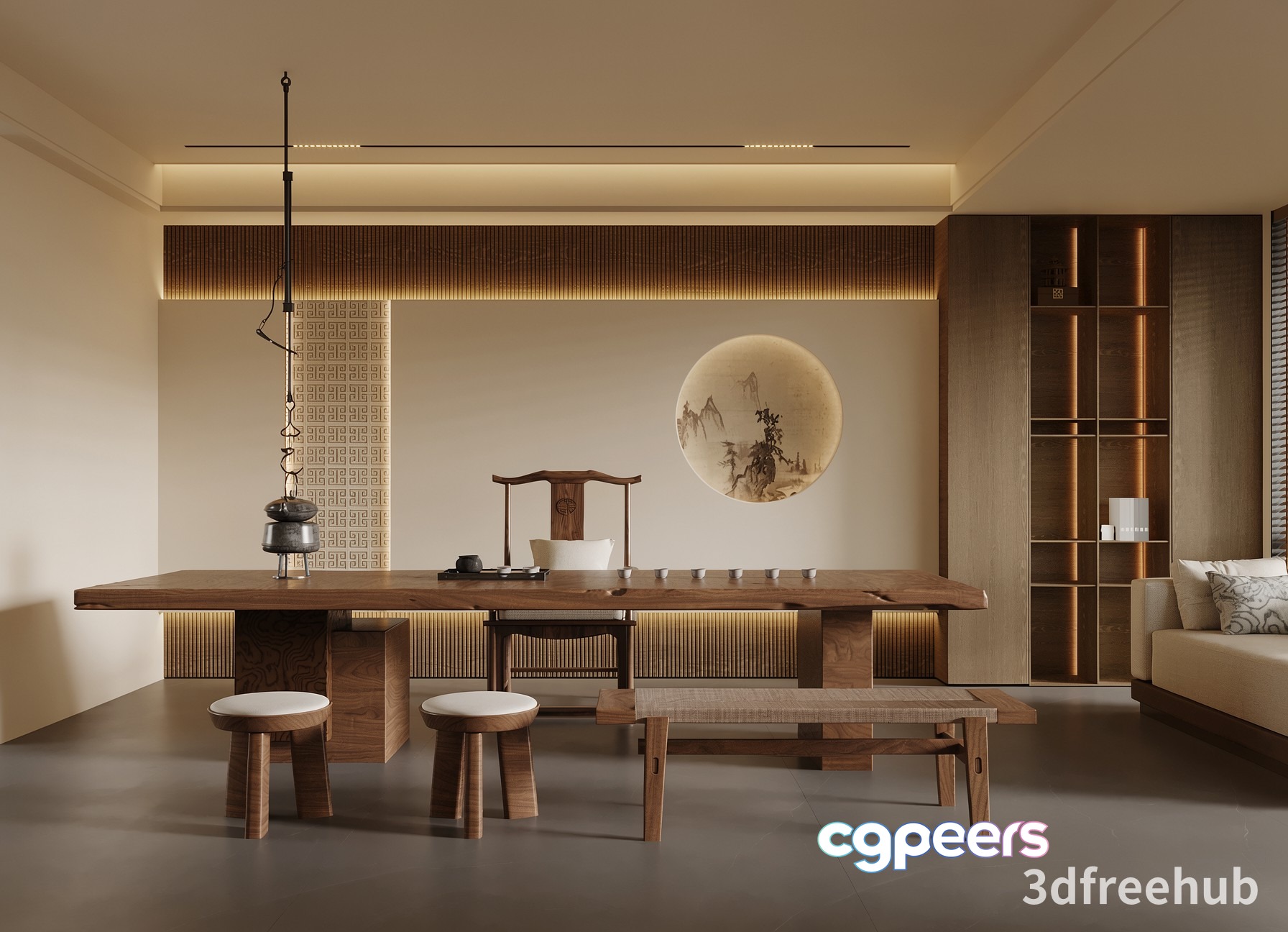 Modern Asian-Inspired Living Room 3D Model - 21550 - VRAY Render