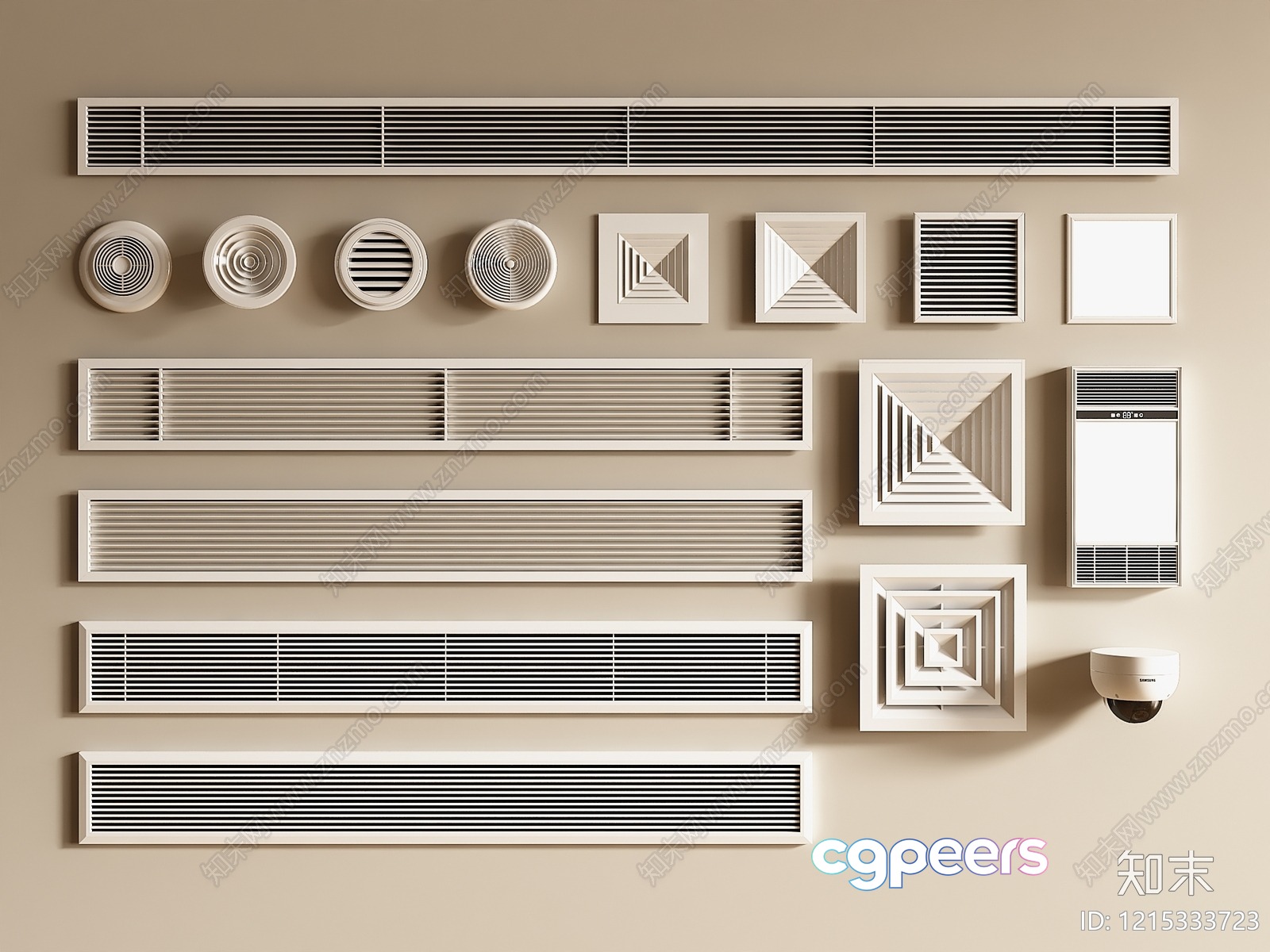 A Collection Of White Vents On A Wall 3D Model - 12289 - VRAY Render