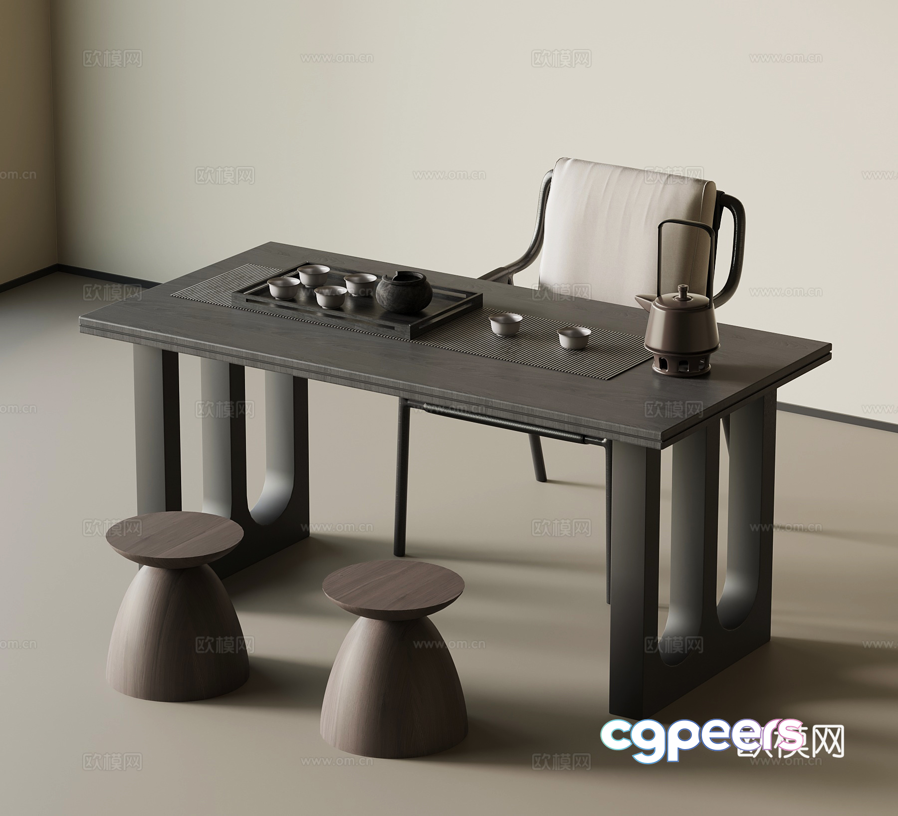A Minimalist Table With A Teapot And Cups 3D Model - 3452 - VRAY Render