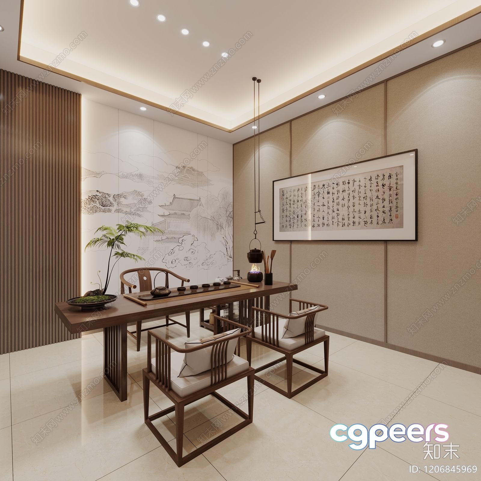 Modern Asian Dining Room 3D Model - 4495 - CORONA Render