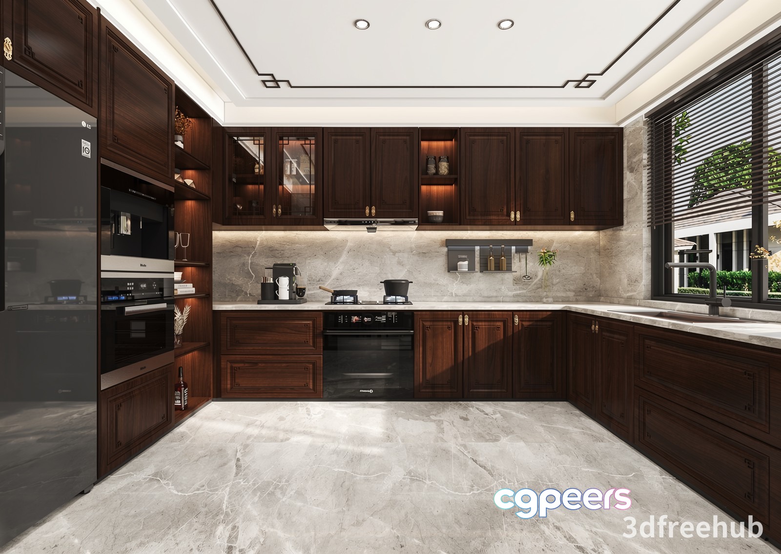 Dark Brown Kitchen 3D Model - 19619 - VRAY Render Dark Brown Kitchen 3D Model - 19619 - VRAY Render