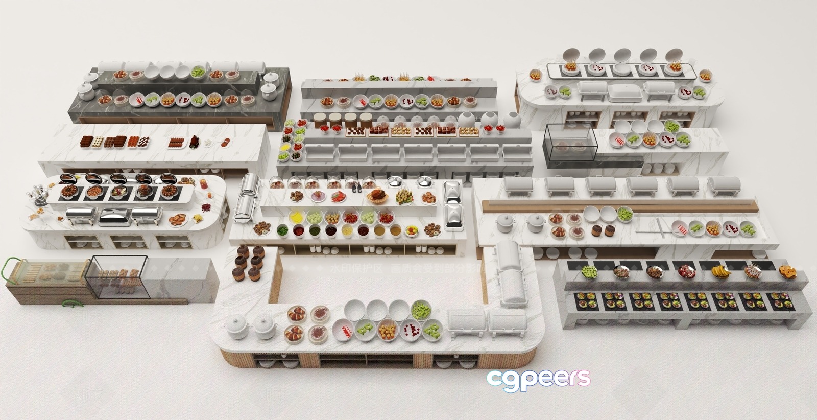 A 3D Rendering Of A Modern Food Buffet 3D Model - 8103 - VRAY Render