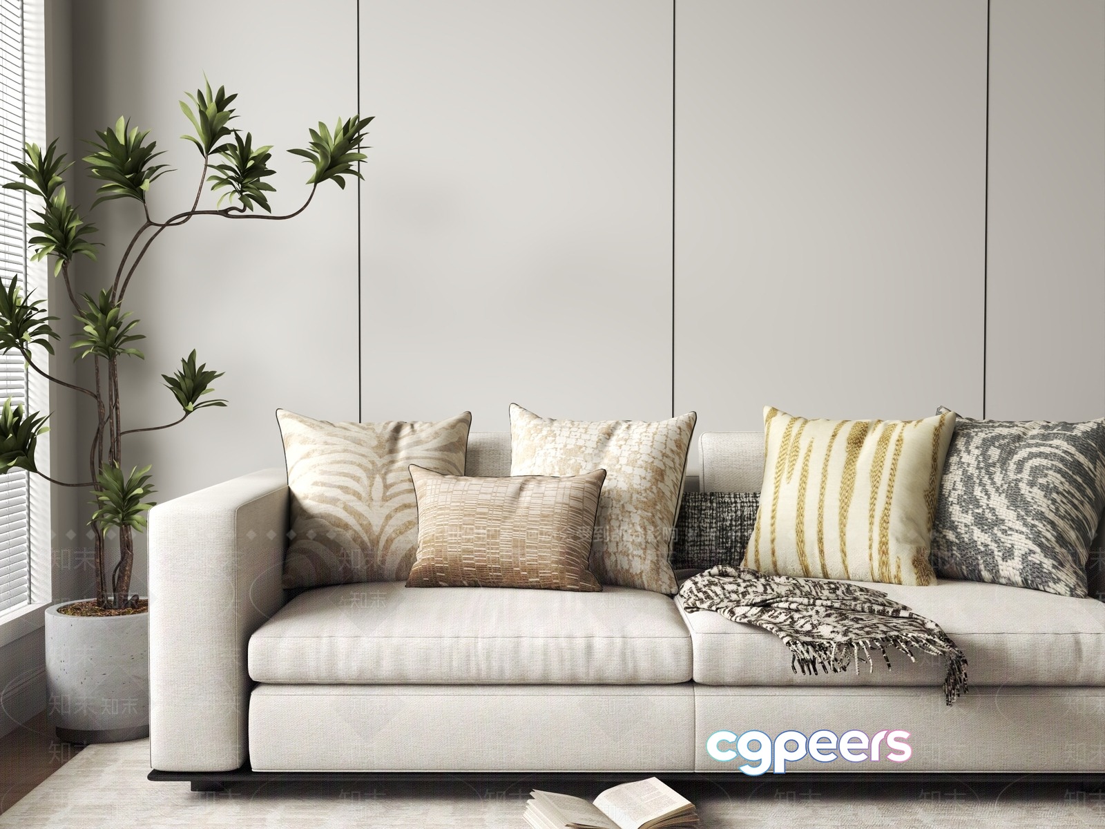 Modern White Sofa 3D Model - 19826 - VRAY Render