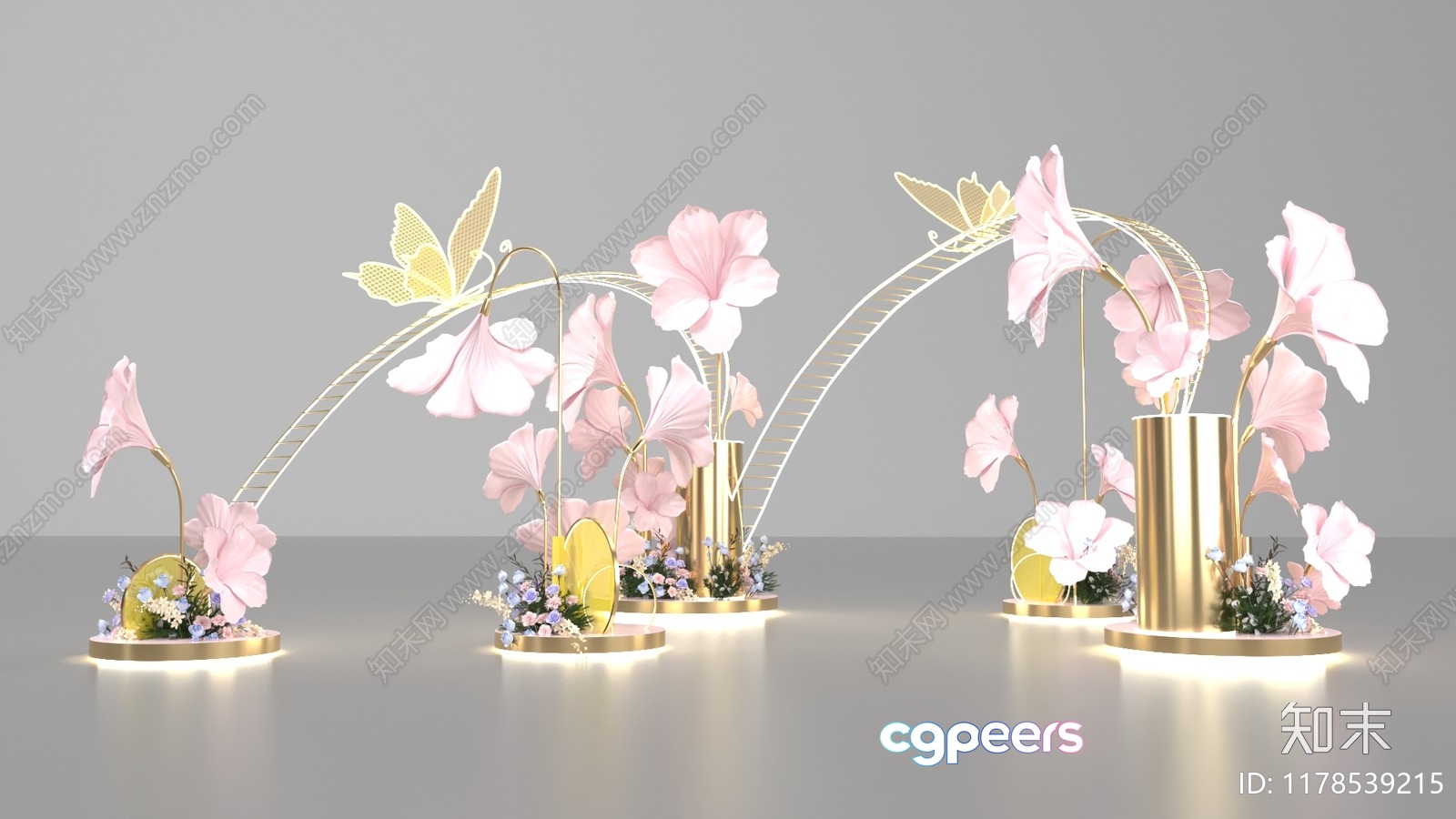 Gold And Pink Floral Display 3D Model - 9403 - VRAY Render