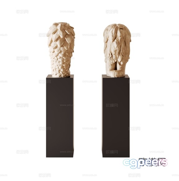 A Pair Of Beige Stone Busts 3D Model - 13816 - CORONA Render