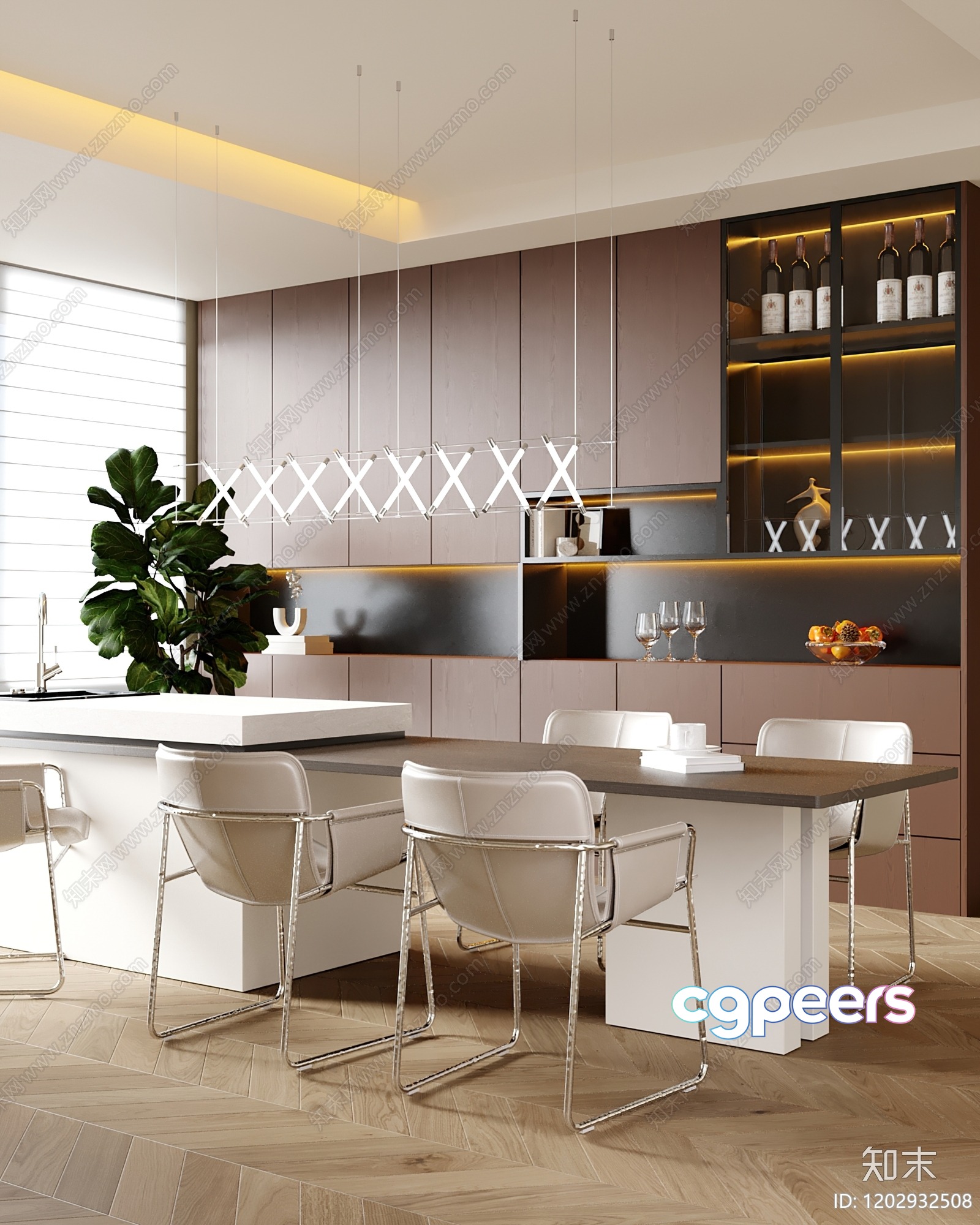 Modern Kitchen With Dining Area 3D Model - 3040 - CORONA Render Modern Kitchen With Dining Area 3D Model - 3040 - CORONA Render