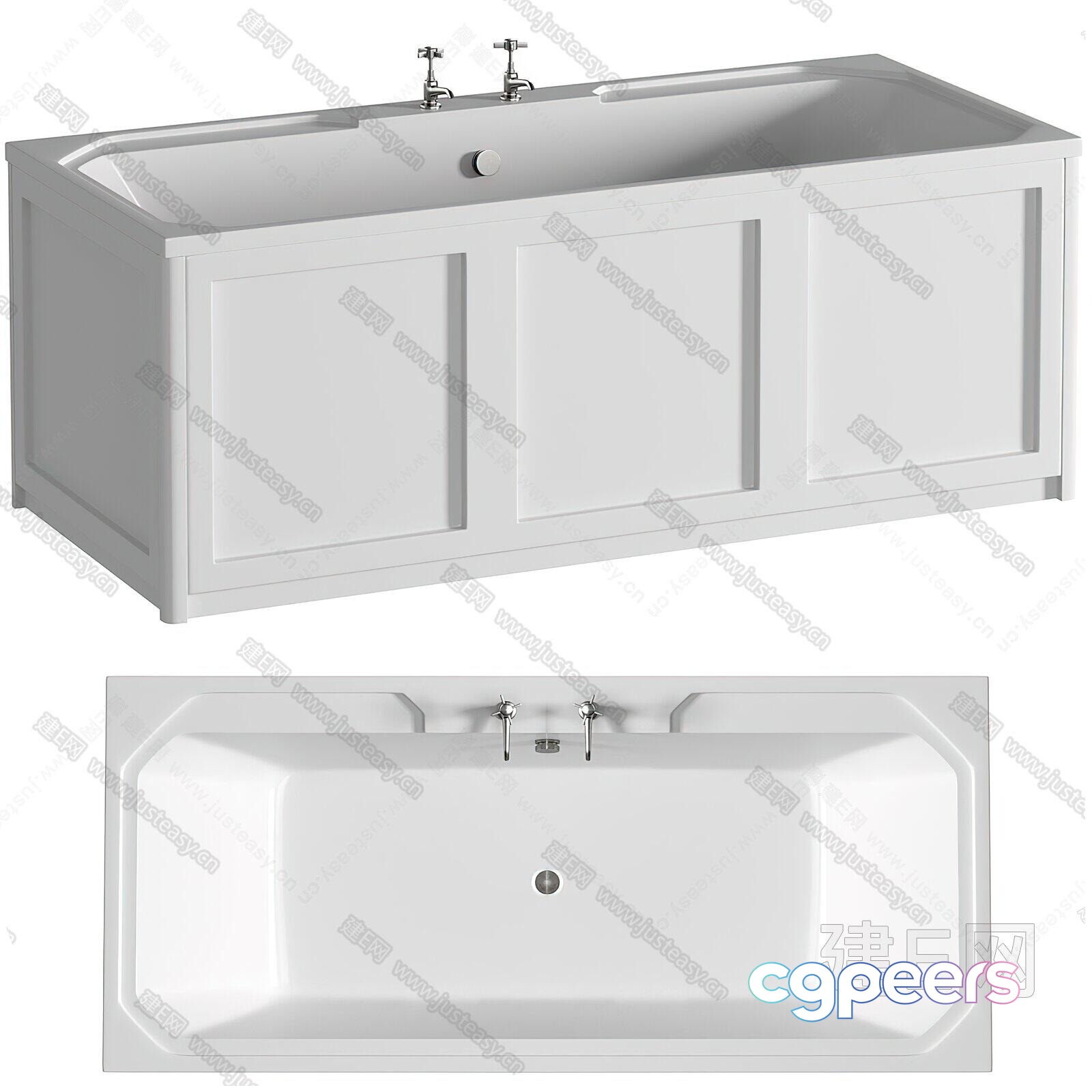 White Bathtub With Silver Faucet 3D Model - 9429 - VRAY Render White Bathtub With Silver Faucet 3D Model - 9429 - VRAY Render