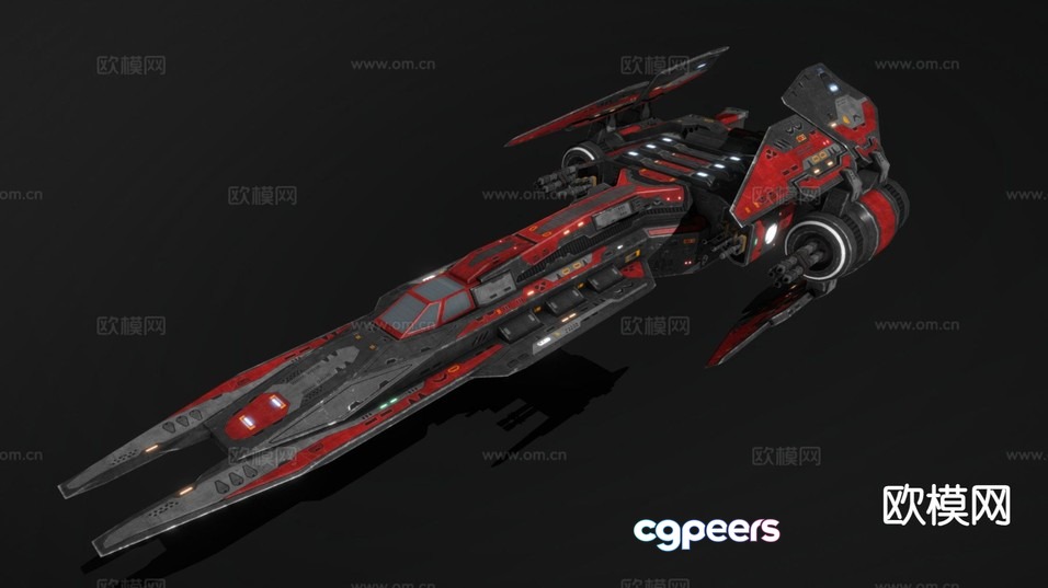 A Futuristic Red And Black Spaceship 3D Model - 23742 - VRAY Render