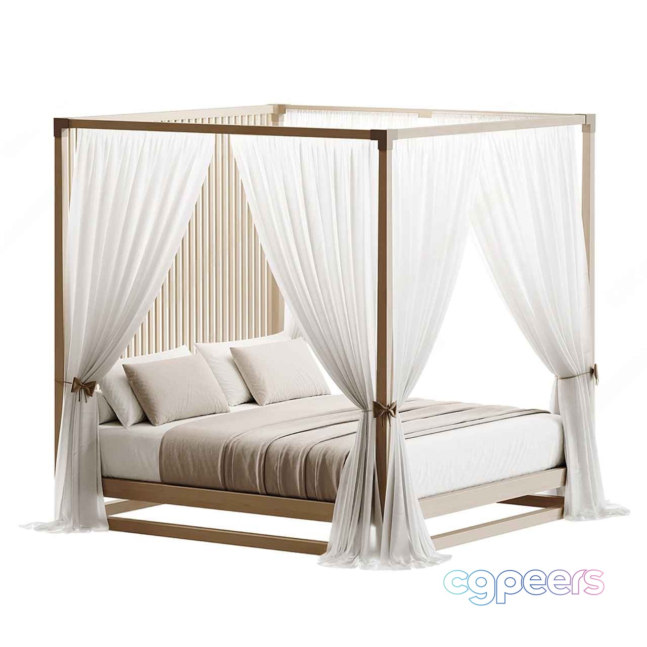 A Four-Poster Bed With White Curtains 3D Model - 6234 - CORONA Render A Four-Poster Bed With White Curtains 3D Model - 6234 - CORONA Render