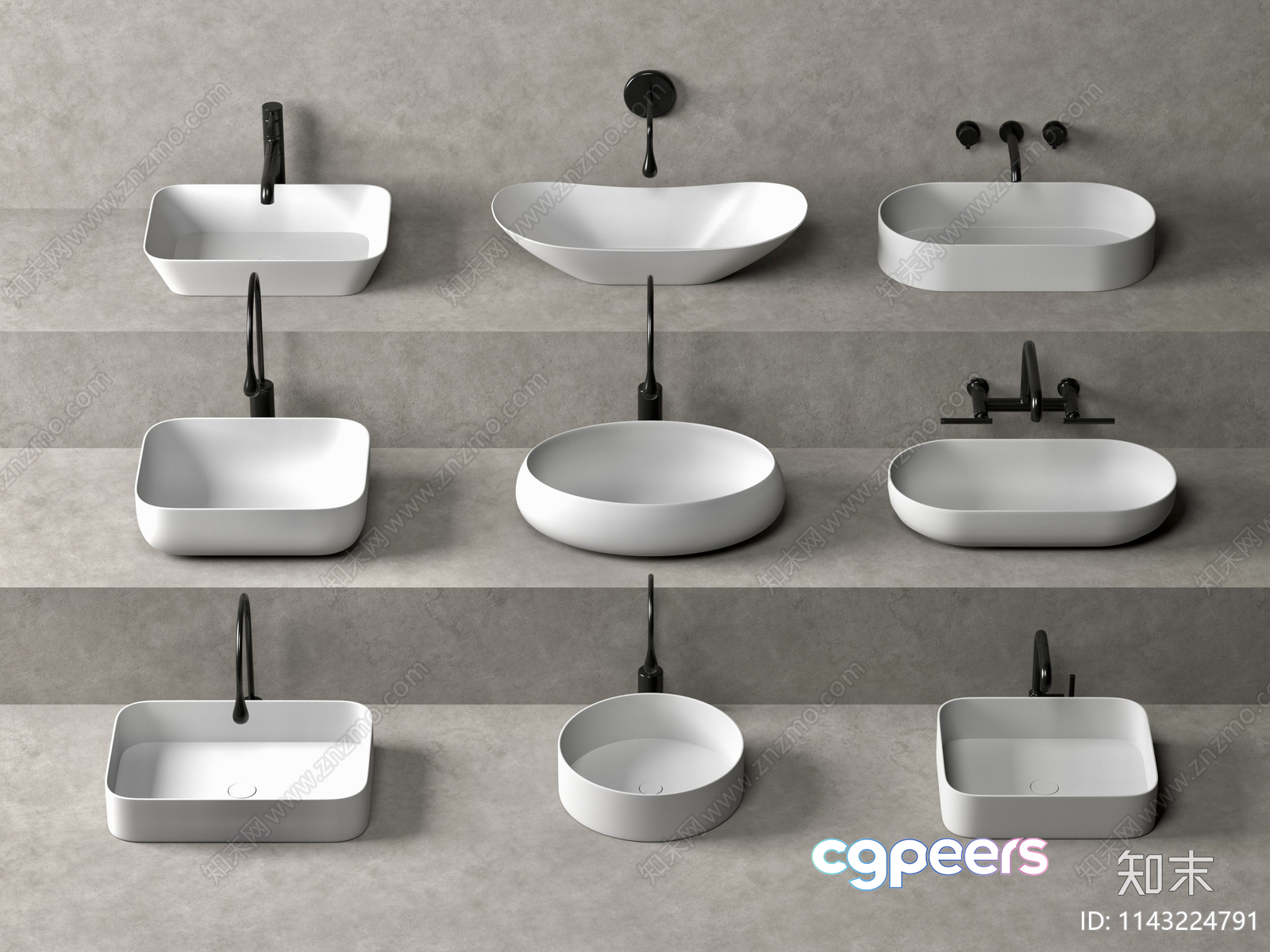 Modern White Sinks 3D Model - 14676 - VRAY Render