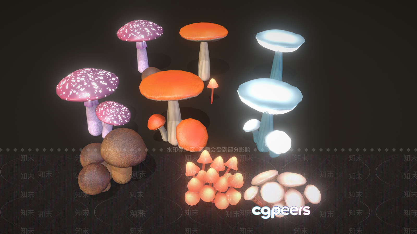 Mushrooms With Colorful Caps 3D Model - 573 - VRAY Render