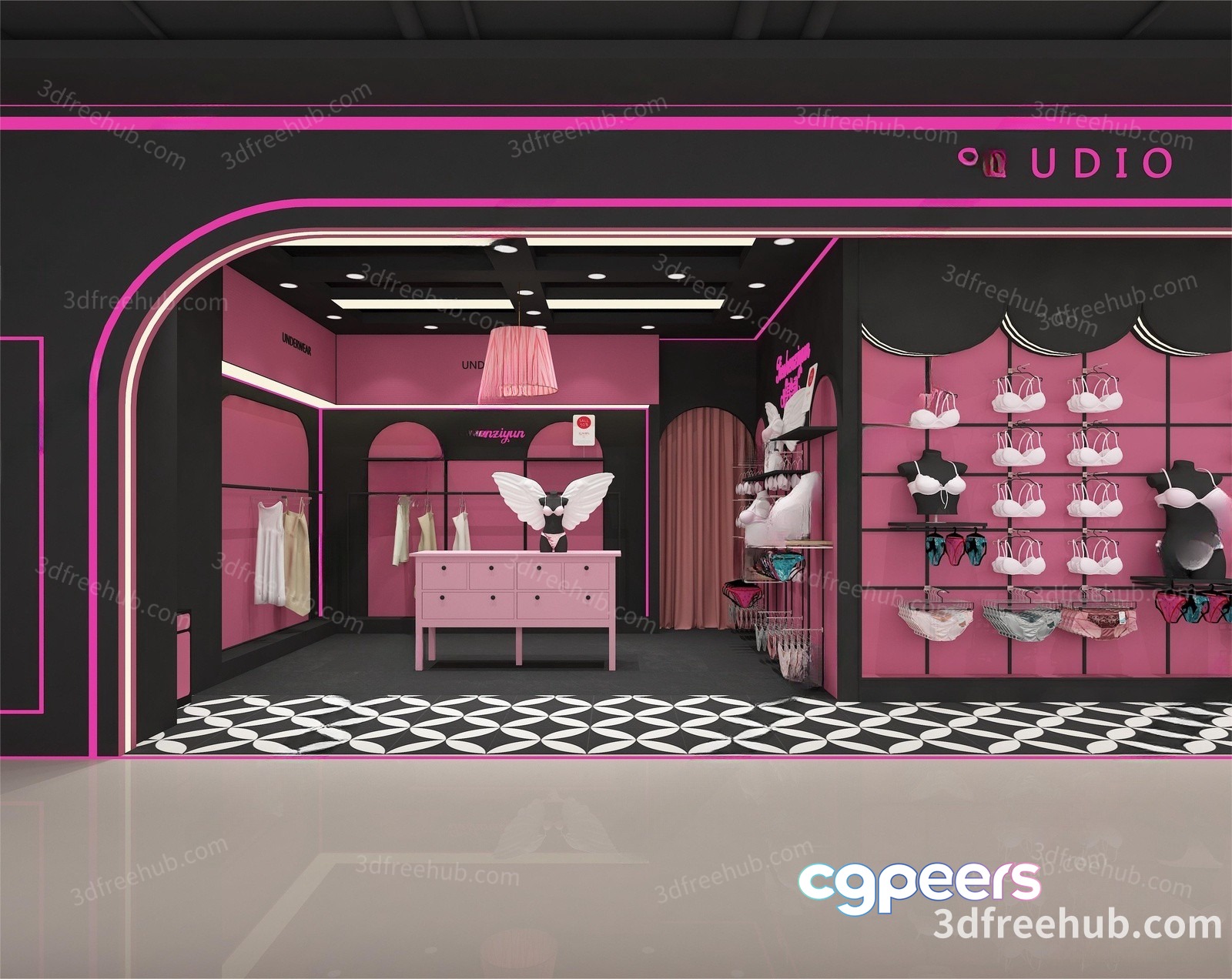A Pink And Black Clothing Store 3D Model - 23323 - VRAY Render
