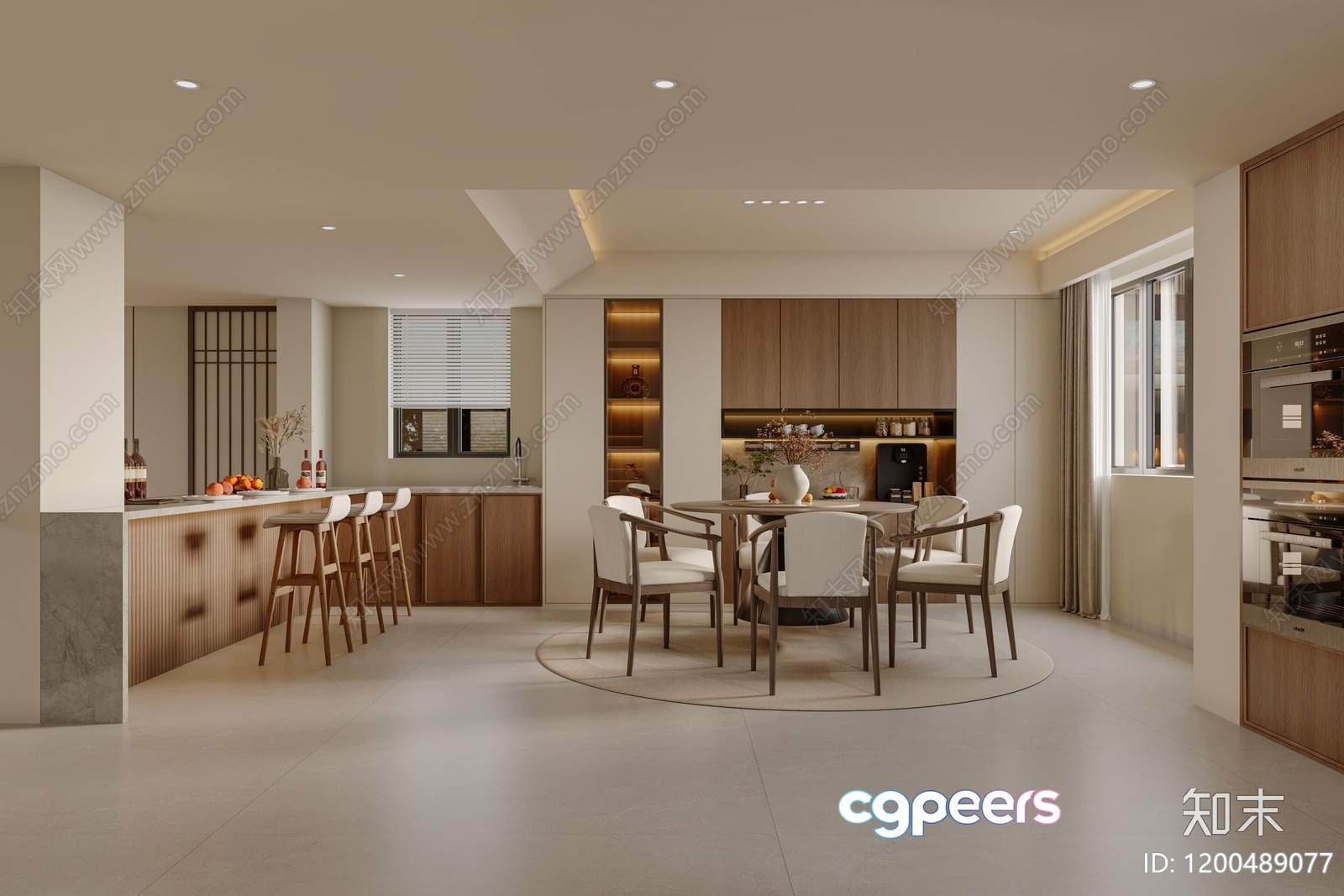 Modern Kitchen With Dining Table 3D Model - 16466 - CORONA Render Modern Kitchen With Dining Table 3D Model - 16466 - CORONA Render