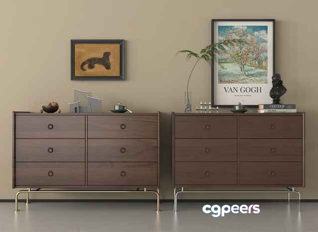 Two Brown Dressers 3D Model - 3125 - VRAY Render