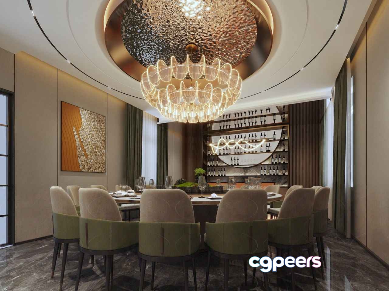 Modern Dining Room 3D Model - 10011 - VRAY Render