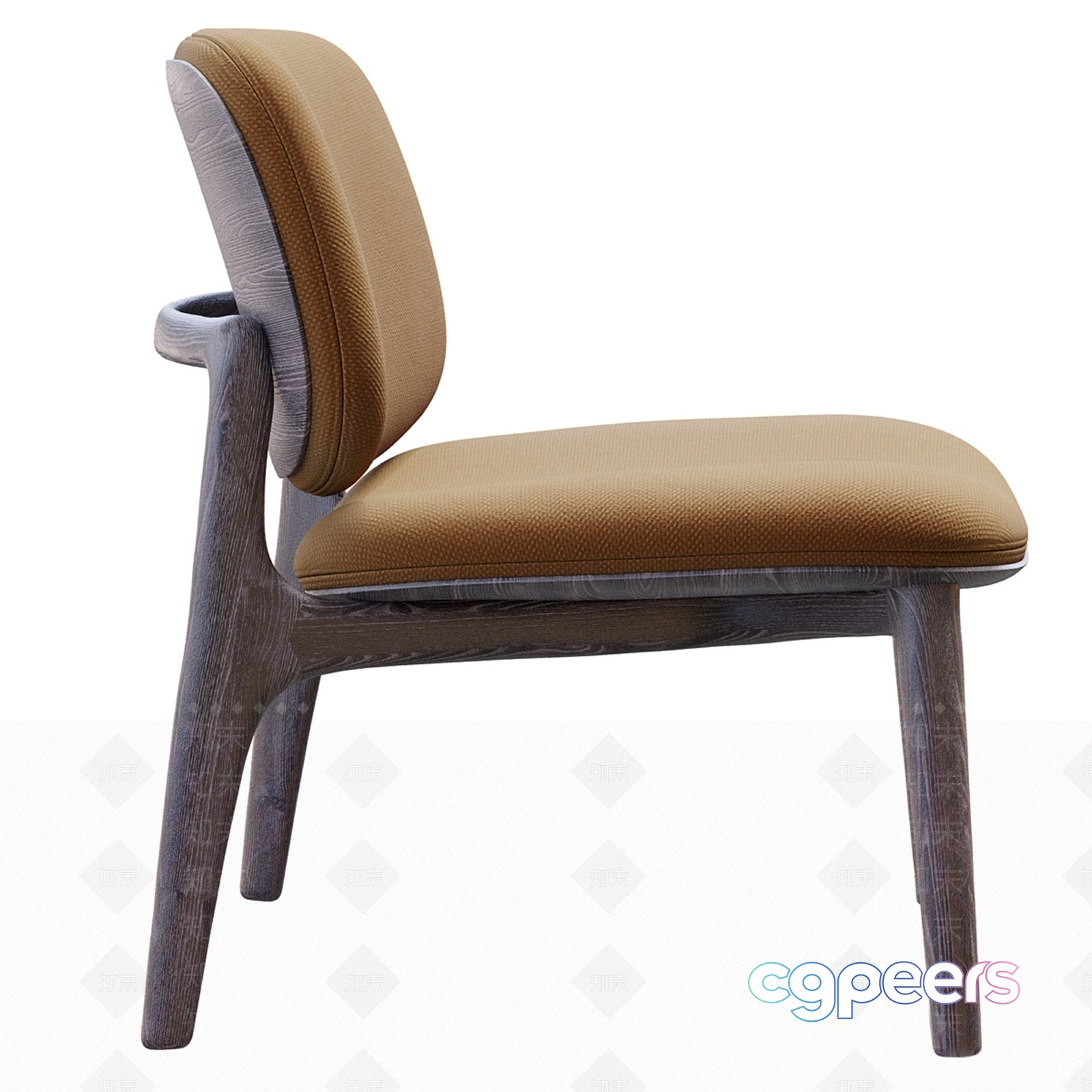 A Wooden Chair With A Beige Seat And Back 3D Model - 23200 - VRAY Render