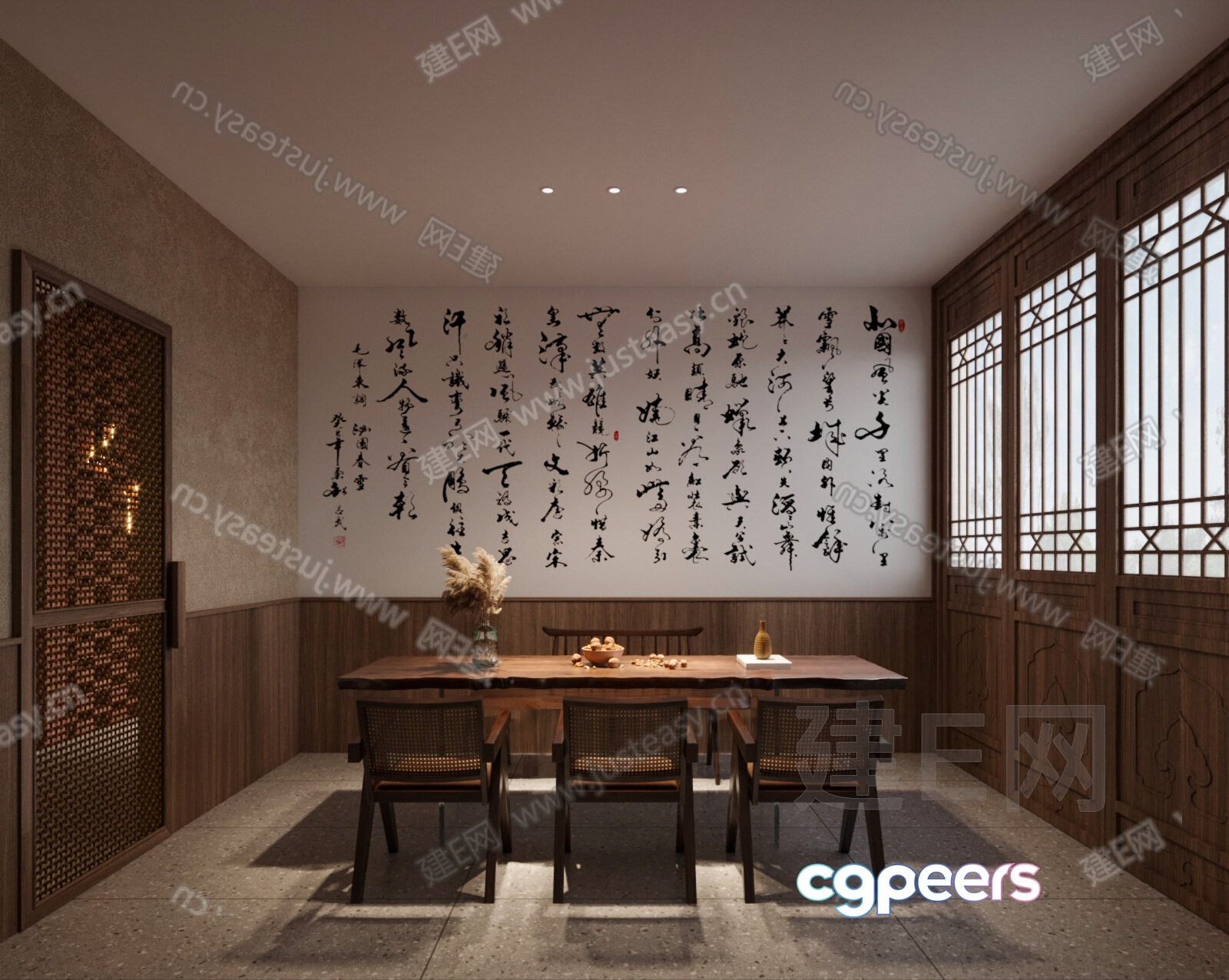 A Dining Room With A Table And Chairs 3D Model - 10826 - VRAY Render